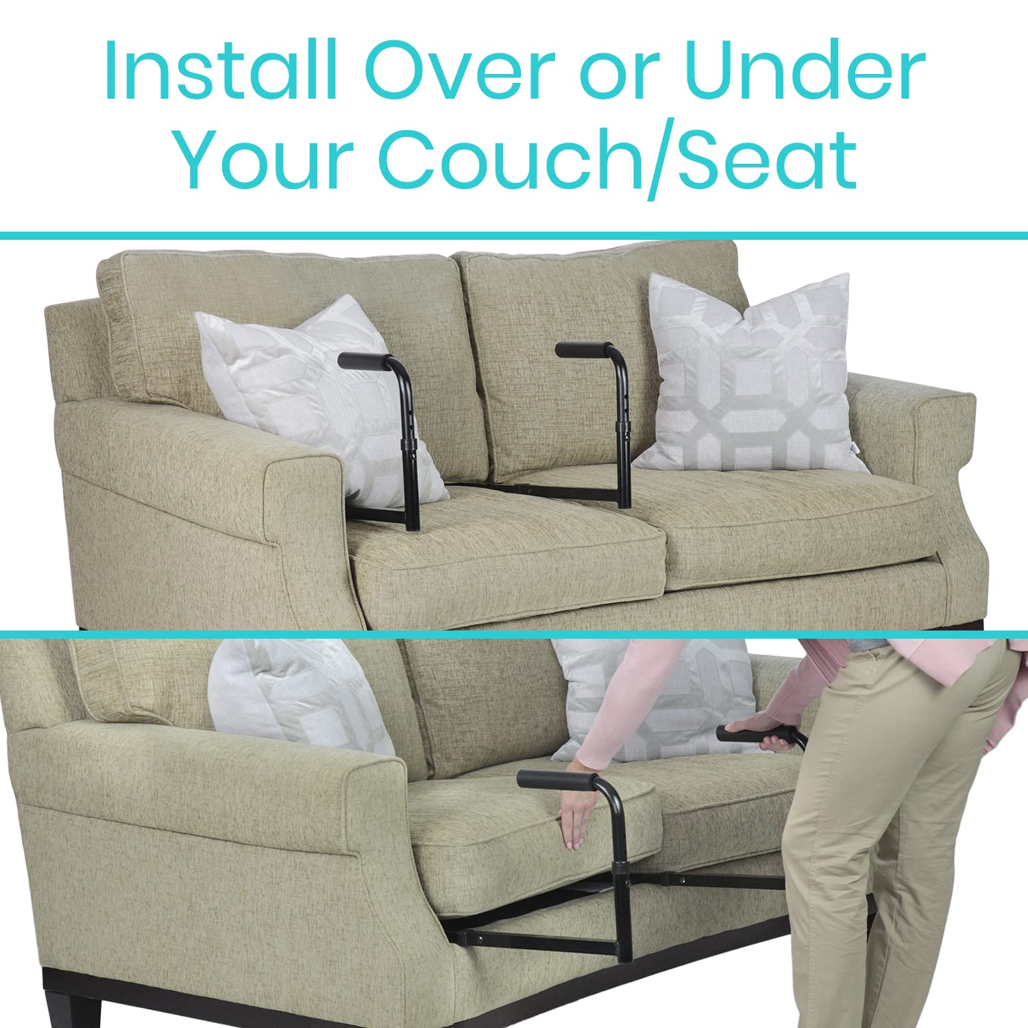 Vive Stand Assist - Mobility Standing Aid Rail for Couch, Chair - Assistance Handle for Patients, Elderly, Seniors and Disabled - Safety Grab Bar for Sitting, Sofa, Home - Adjustable, Portable Device thumbnail 5