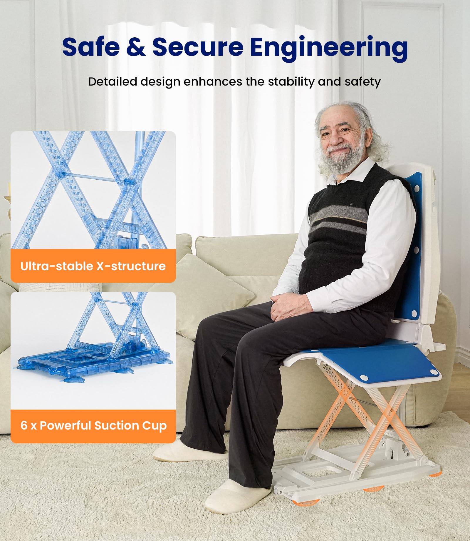 VOCIC Upgrade Electric Chair Lift with Wheels, Get Up from Floor, Portable Lift Assist Devices for Elderly, Includes 2 Types Suction Cups, Support Up to 300 LBS, No Assembly, AX10 thumbnail 5