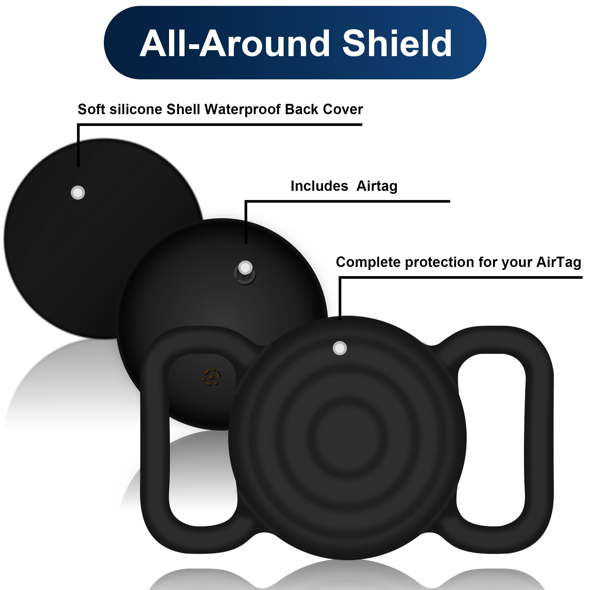 Vrebrey Smart Tracker &amp; Waterproof Silicone Dog Collar Holder, Compatible with Apple Find My App, Real-Time Location Tracking, Smart Alerts, Lost Mode (2black) thumbnail 2