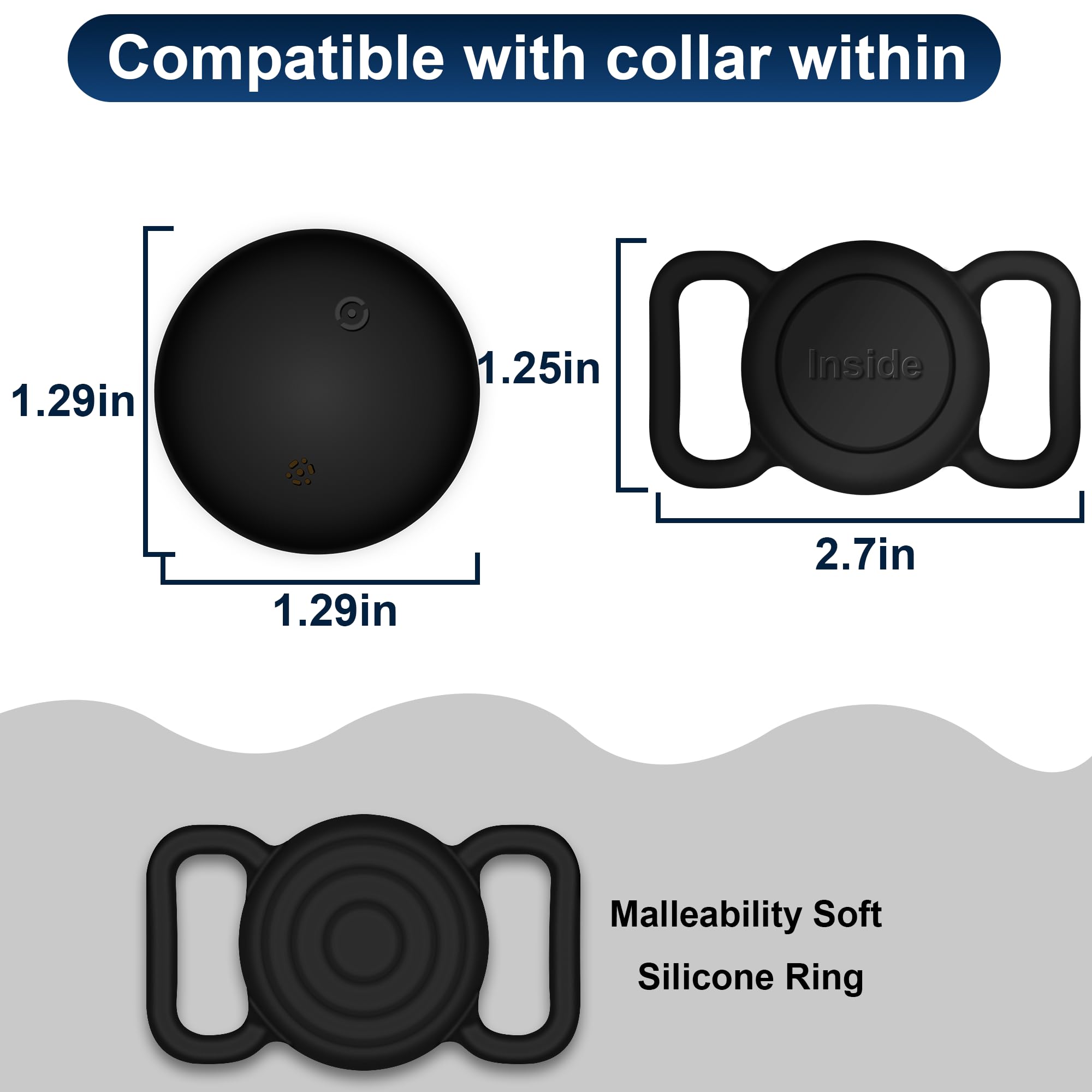 Vrebrey Smart Tracker &amp; Waterproof Silicone Dog Collar Holder, Compatible with Apple Find My App, Real-Time Location Tracking, Smart Alerts, Lost Mode (2black) thumbnail 3