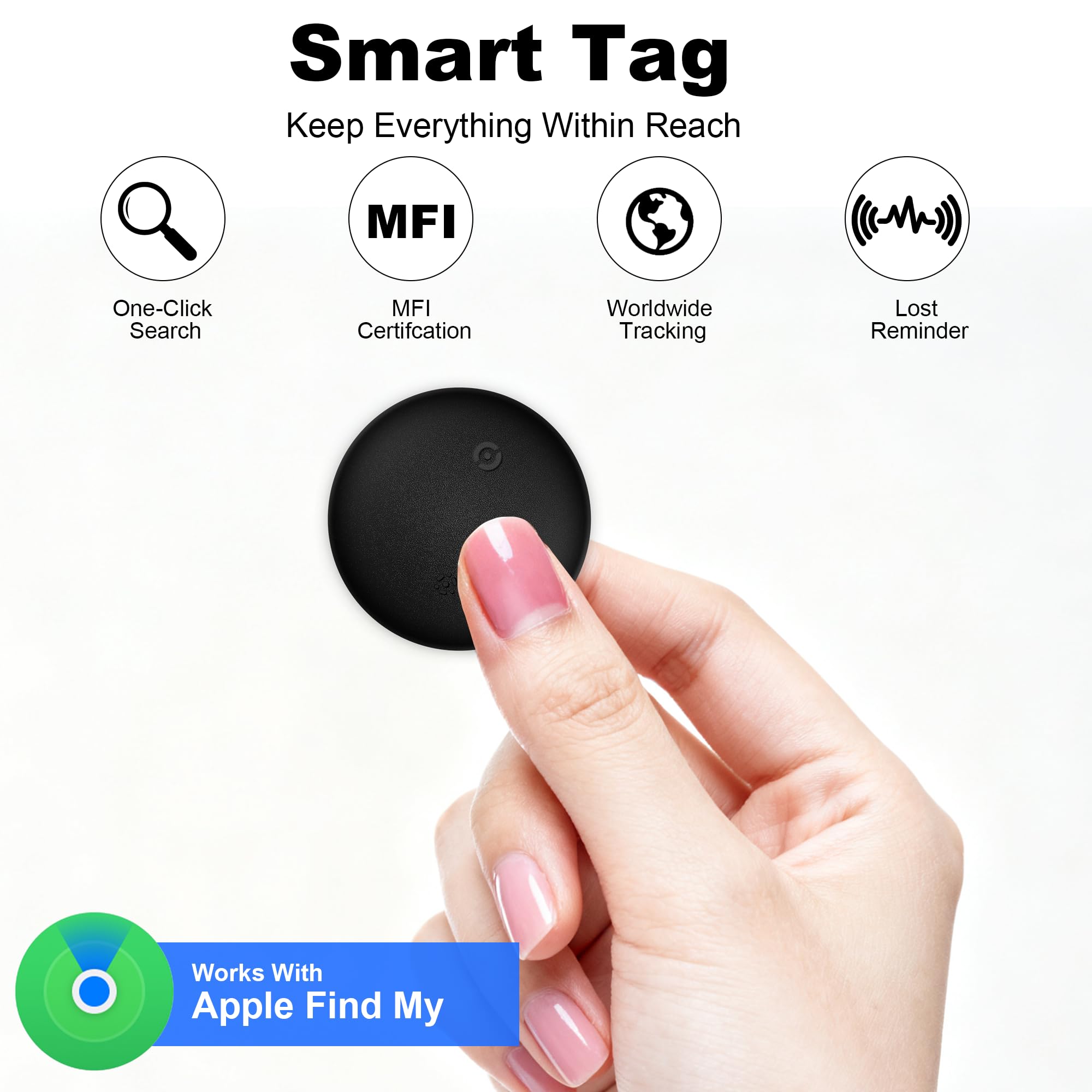 Vrebrey Smart Tracker &amp; Waterproof Silicone Dog Collar Holder, Compatible with Apple Find My App, Real-Time Location Tracking, Smart Alerts, Lost Mode (2black) thumbnail 4