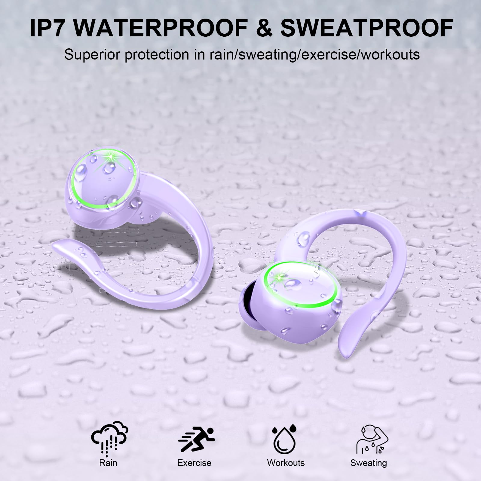 Wireless Earbuds, Bluetooth Headphones Sports, Deep Bass Fitness Earphones Gym Running, Waterproof Headset with Earhook Workout, Playback Over-Ear Buds with ENC Noise Cancelling Mic thumbnail 5