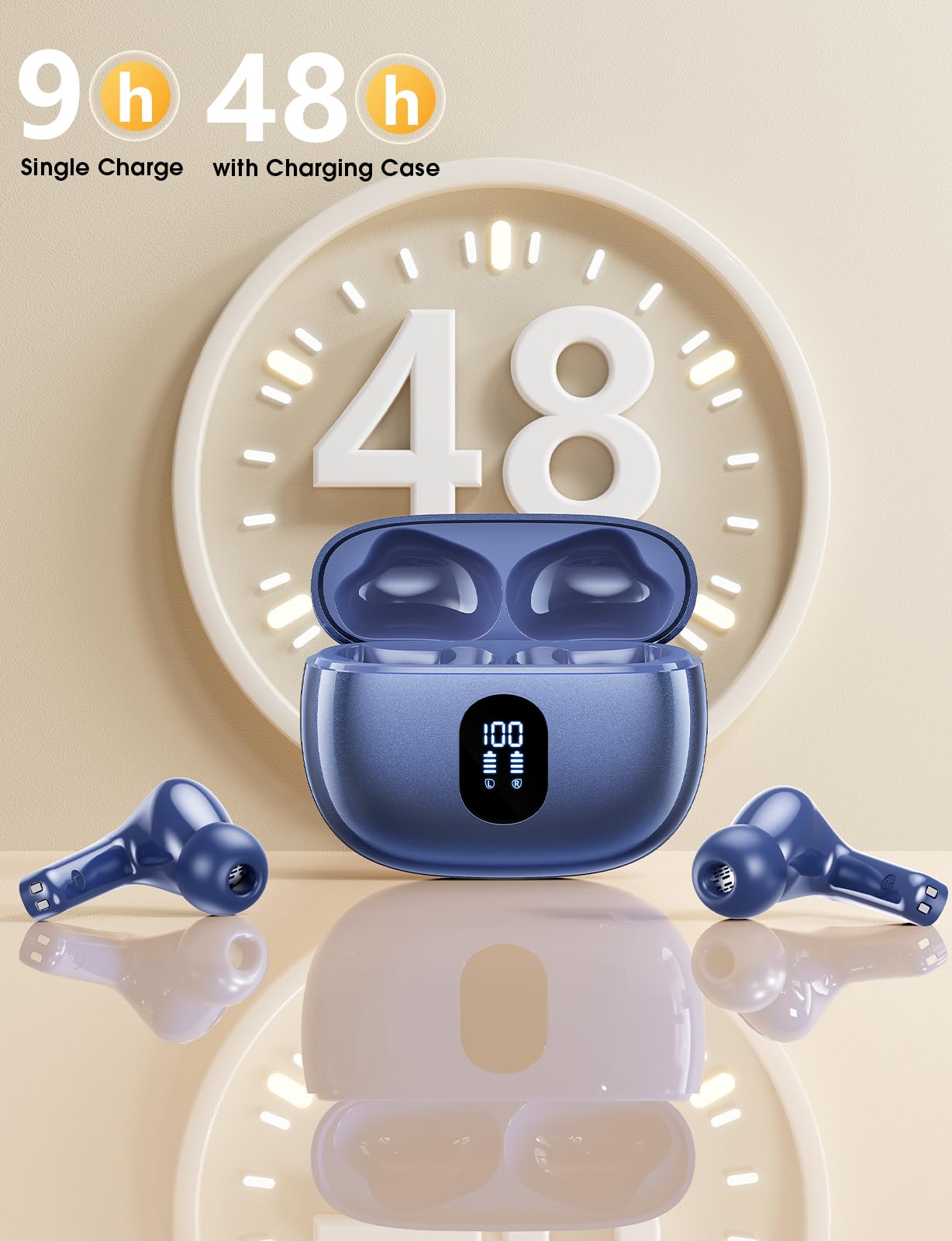 wyness Wireless Earbuds Bluetooth 5.3 Ear Buds, Hi-Fi Stereo Bass Ear Buds with 48H Playtime &amp; LED Display, Lightweight in-Ear Headphones with Mic, IPX7 Waterproof, Touch Control for iPhone thumbnail 4