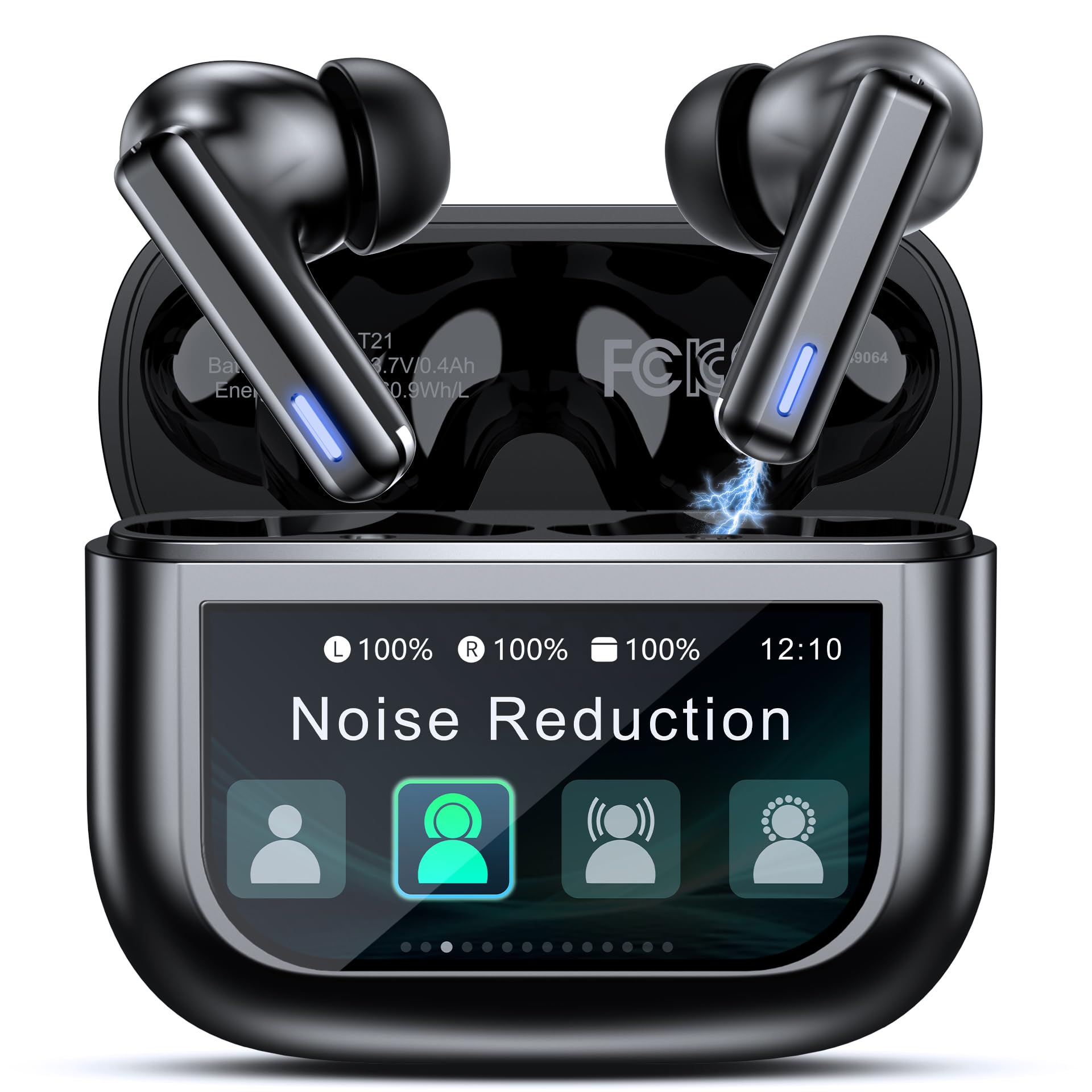 ZIUTY Wireless Earbuds Bluetooth Headphones, ANC/ENC Noise Cancelling, Ear Buds with Multifuntional Touch Screen, 40H Stereo Sound for Sports, IPX7 Clear Calls, 5 EQ for iOS Android (Jet Black) image 1