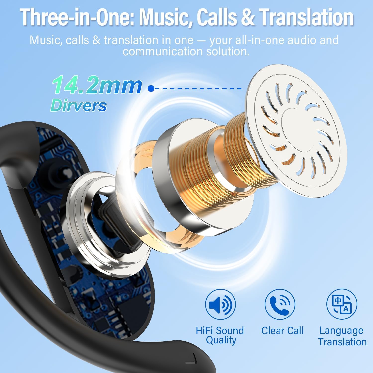 Ai Translation Earbuds Real Time,3-in-1 Buletooth 5.4 Translator Earbuds with 164 Languages/6 Translation Modes,No Subscription Required Translatior Headphones,32H Audifonos Traductores Inglés Español thumbnail 2