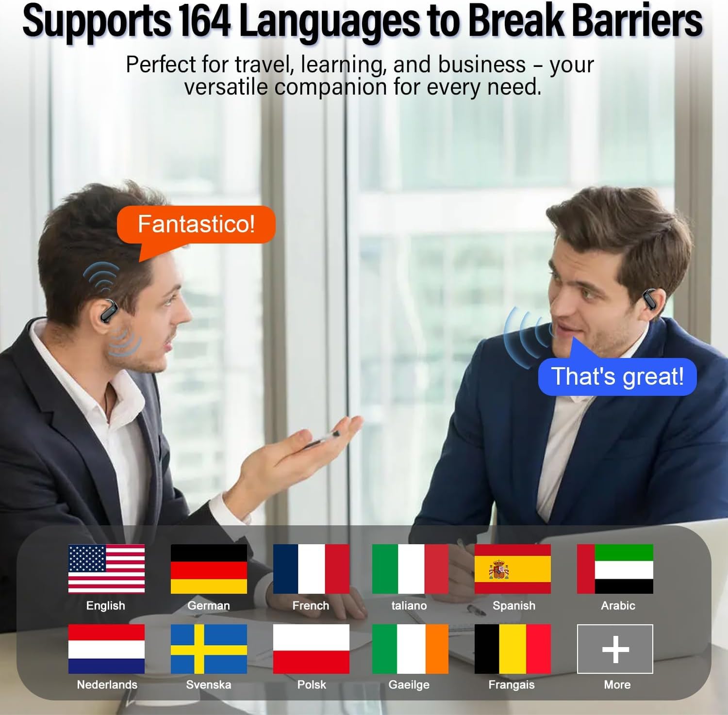 Ai Translation Earbuds Real Time,3-in-1 Buletooth 5.4 Translator Earbuds with 164 Languages/6 Translation Modes,No Subscription Required Translatior Headphones,32H Audifonos Traductores Inglés Español thumbnail 3