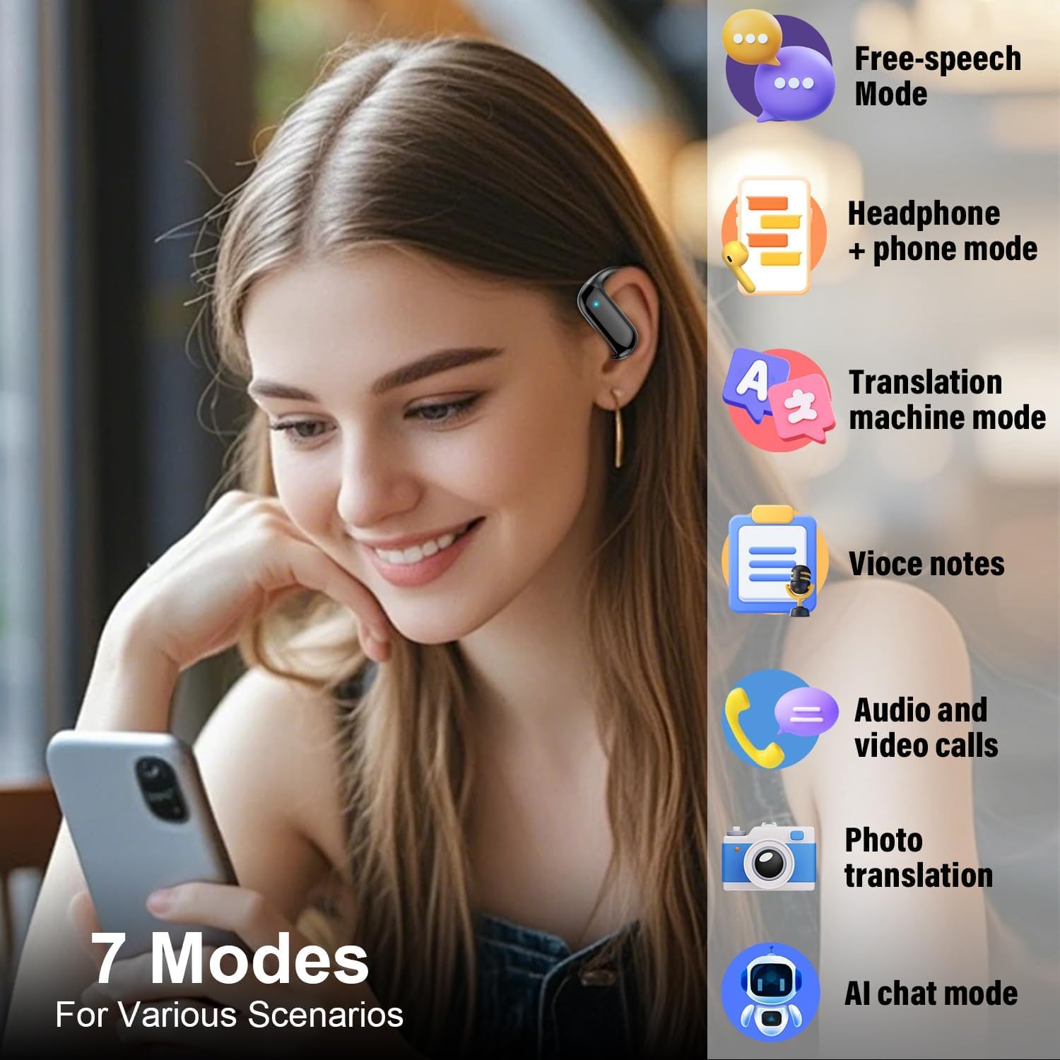 Ai Translation Earbuds Real Time,3-in-1 Buletooth 5.4 Translator Earbuds with 164 Languages/6 Translation Modes,No Subscription Required Translatior Headphones,32H Audifonos Traductores Inglés Español thumbnail 4