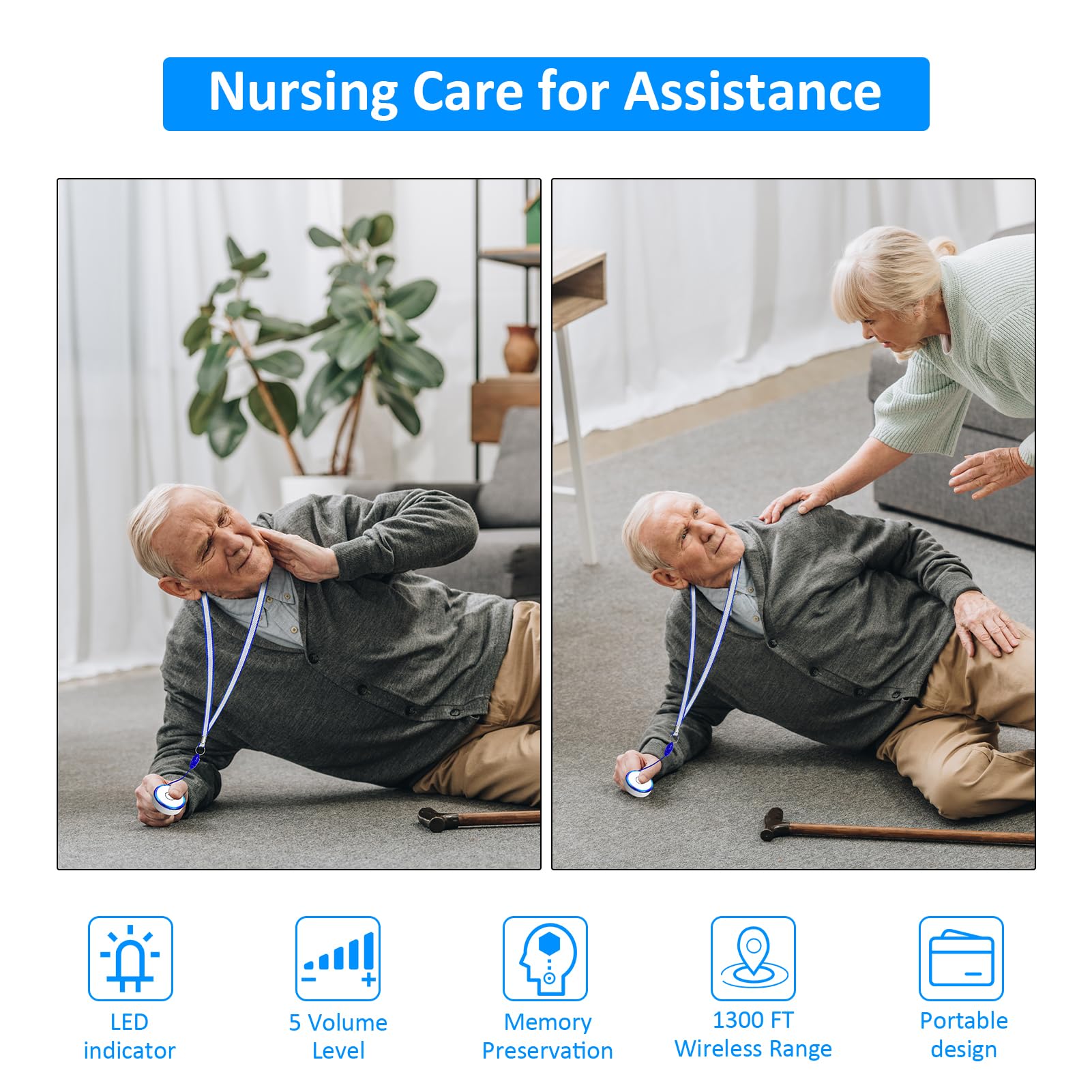 Caregiver Pager Wireless Call Button for Home, Life Alert SOS for Monitoring Elderly Assistance Products Emergency Bell Panic Button Nurse Calling for Seniors Patients Disabled Care,Waterproof thumbnail 2