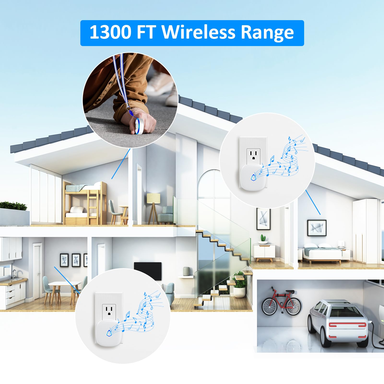 Caregiver Pager Wireless Call Button for Home, Life Alert SOS for Monitoring Elderly Assistance Products Emergency Bell Panic Button Nurse Calling for Seniors Patients Disabled Care,Waterproof thumbnail 5