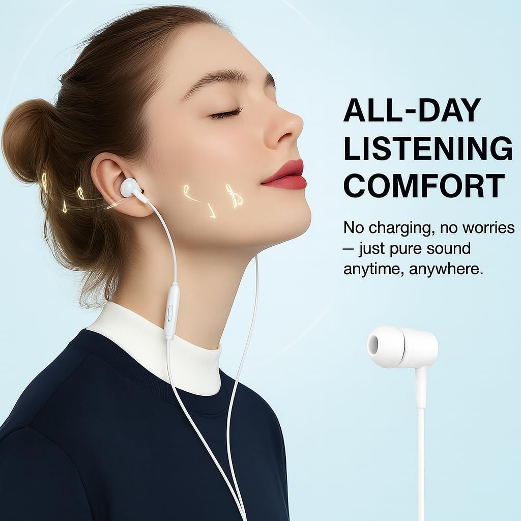 CyberCerix Wired Earbuds with Microphone, in Ear Headphones, 3.5 mm Jack, Noise-Isolating for Travel, Work &amp; Study – White thumbnail 2