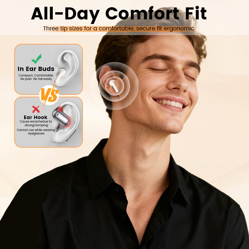 Faifxo Wireless Earbuds, Bluetooth 5.4 Headphones in Ear with Smart Touchscreen Case, ANC Noise Cancelling Ear Buds, 60H Playtime for Sports &amp; Working, Bass Stereo Sound for iPhone/Android (Black) thumbnail 2