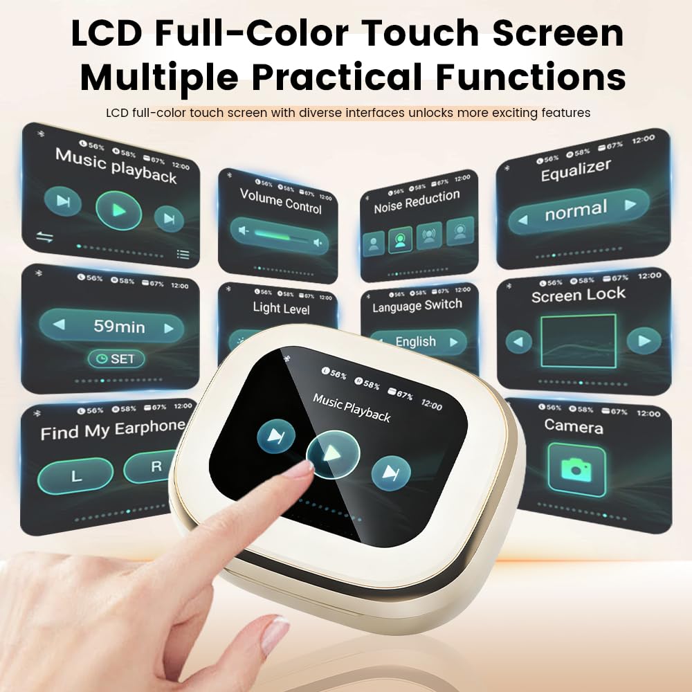 Faifxo Wireless Earbuds, Bluetooth 5.4 Headphones in Ear with Smart Touchscreen Case, ANC Noise Cancelling Ear Buds, 60H Playtime for Sports &amp; Working, Bass Stereo Sound for iPhone/Android (Black) thumbnail 4