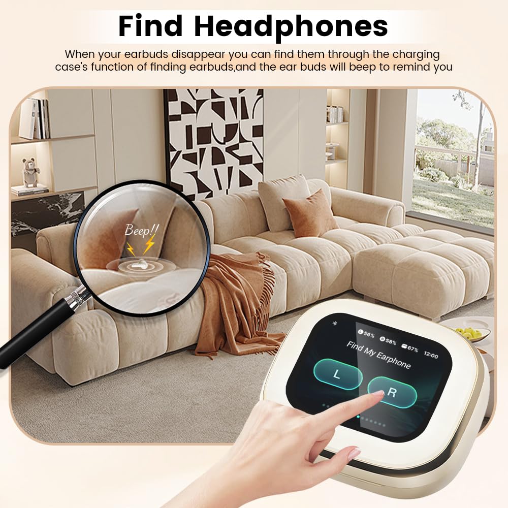 Faifxo Wireless Earbuds, Bluetooth 5.4 Headphones in Ear with Smart Touchscreen Case, ANC Noise Cancelling Ear Buds, 60H Playtime for Sports &amp; Working, Bass Stereo Sound for iPhone/Android (Black) thumbnail 5