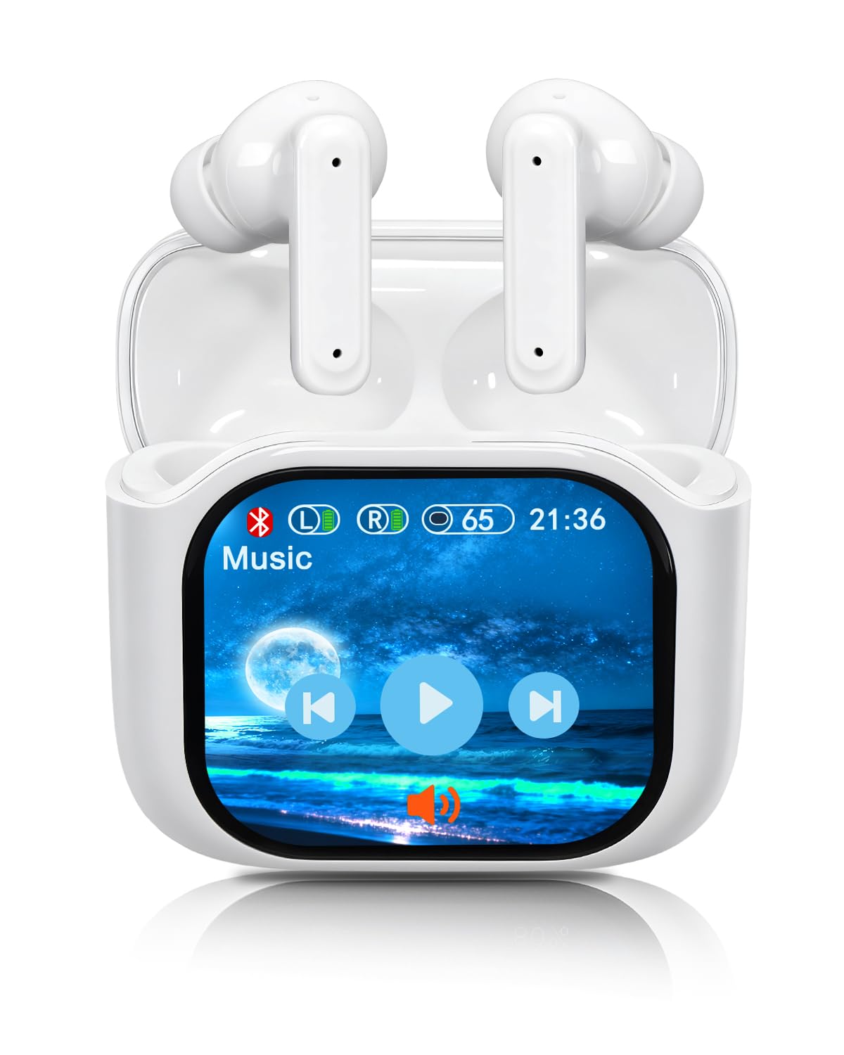 Handzee Smart Earphones with Touchscreen, Touch Screen Earbuds, Wireless Headphones Bluetooth 5.4, Touch Buds with LED Screen, ANC/ENC Noise Cancelling, 48H Playtime, for Work, Sport (White) image 1