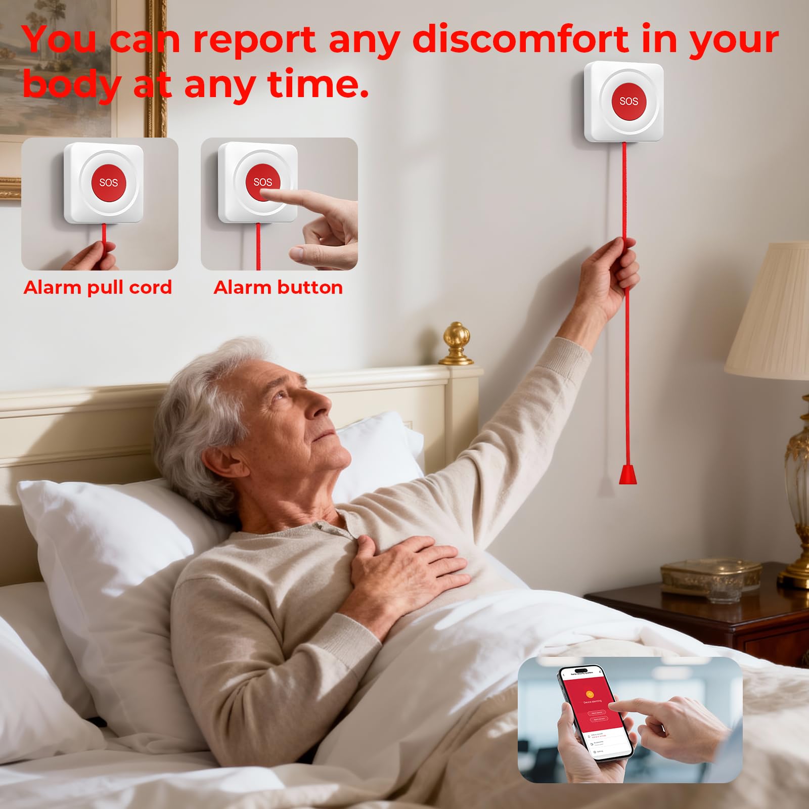 Hapippofa Caregiver Call Button Elderly Alert Call Button Life Alert Systems for Seniors No Monthly Fee for Elderly/Patient/Disabled at Home/Hospital thumbnail 3