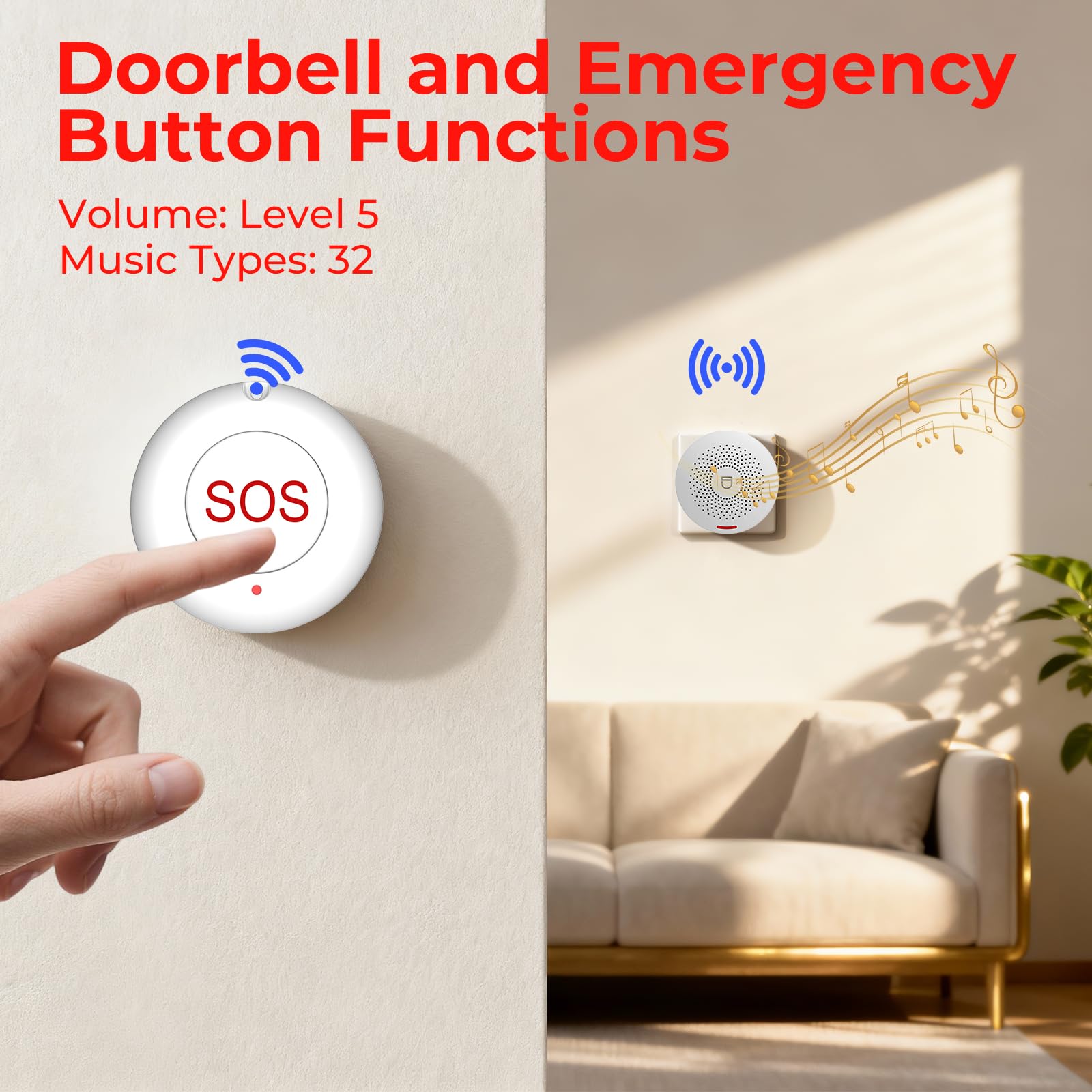 Hapippofa Caregiver Call Button Elderly Alert Call Button Life Alert Systems for Seniors No Monthly Fee for Elderly/Patient/Disabled at Home/Hospital thumbnail 5