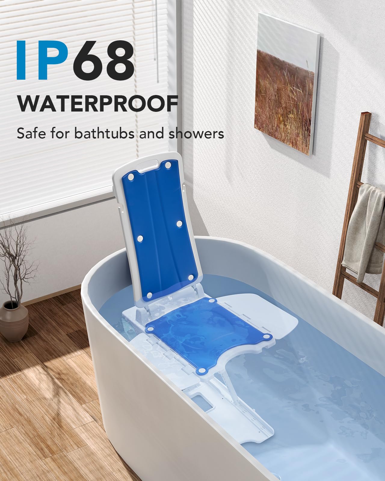 HUANUO 2-in-1 Electric Chair Lift for Elderly – Floor Lift &amp; IP68 Waterproof Bath Lift for Tub, Foldable, 308 lbs Capacity, Remote Control, Height Adjustable 2.3"-18.9", for Fall Recovery &amp; Home Care thumbnail 5