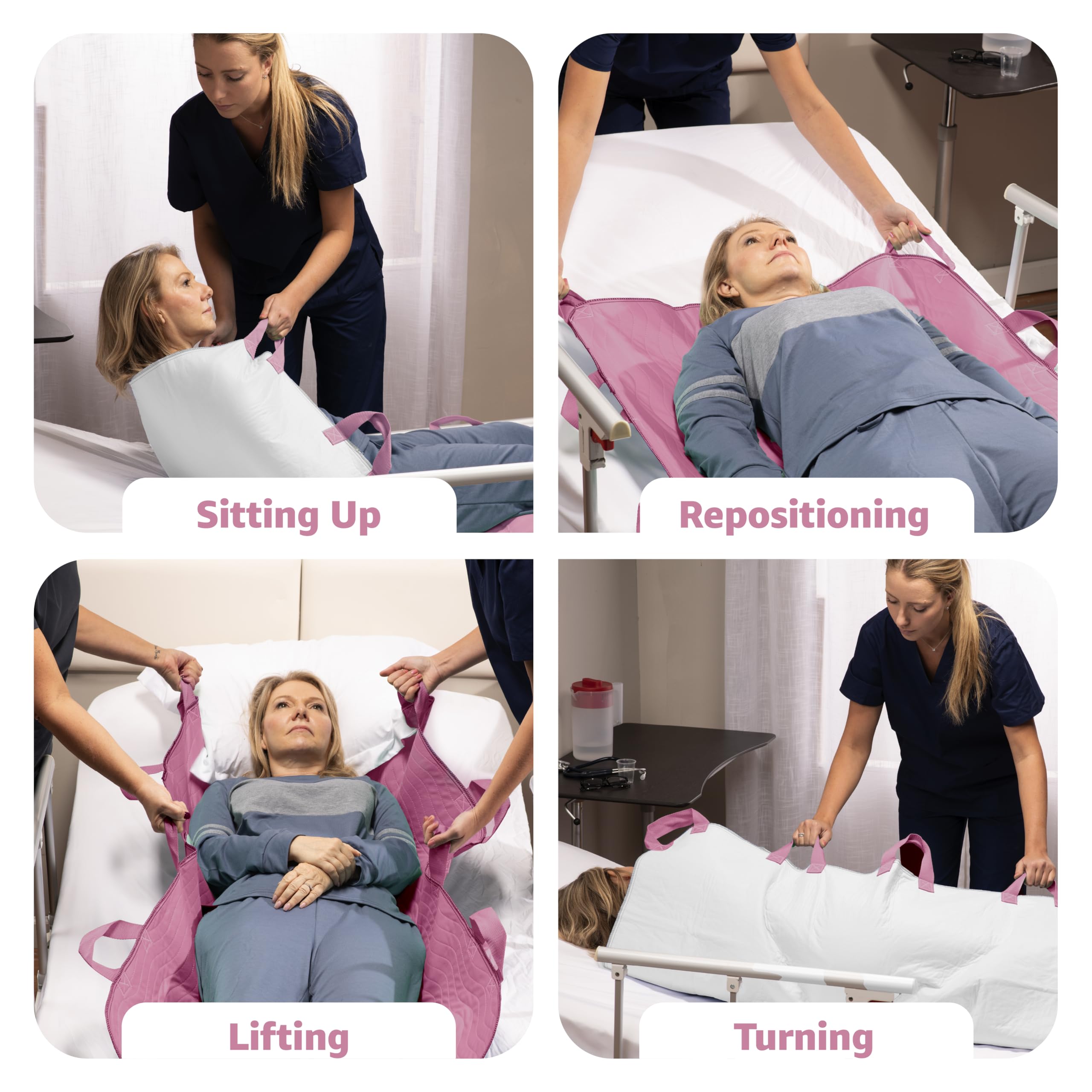 Improvia Positioning Bed Pad, with 8 Reinforced Handles, Quick-Drying, Washable, Waterproof, for Lifting, Turning, Transfering, Elderly and Incontinence Patients (Pink, 34" x 52" - Pack of 1) thumbnail 3