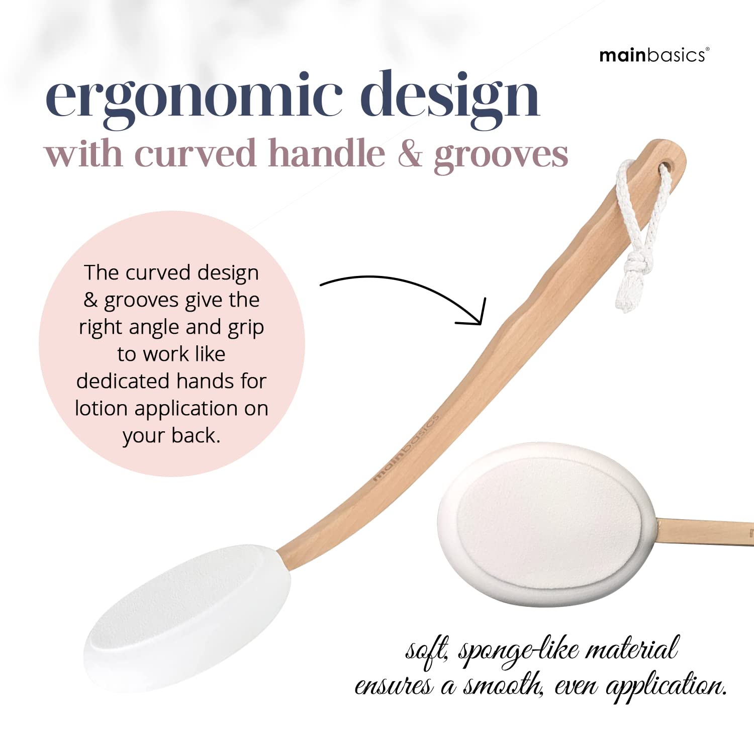 MainBasics Back Lotion Applicator - Long Handle, Washable, Ideal for Self and Elderly Use with Skin Cream, Medicine, Sunscreen, Moisturizer, Tanner, Lotion thumbnail 2