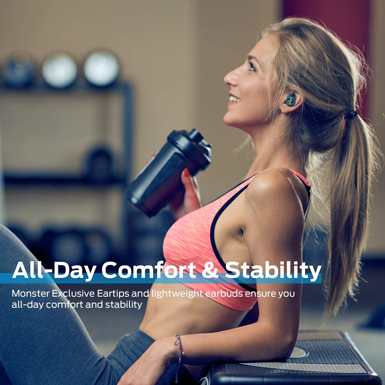 Monster Clarity 101Plus AirLinks Wireless Earbuds, Bluetooth 5.0 in-Ear Headphones with Charging Case, Stereo Earphones Deep Bass Sound, Built-in Mic, Clear Call, Water Resistant Design for Sports. thumbnail 4