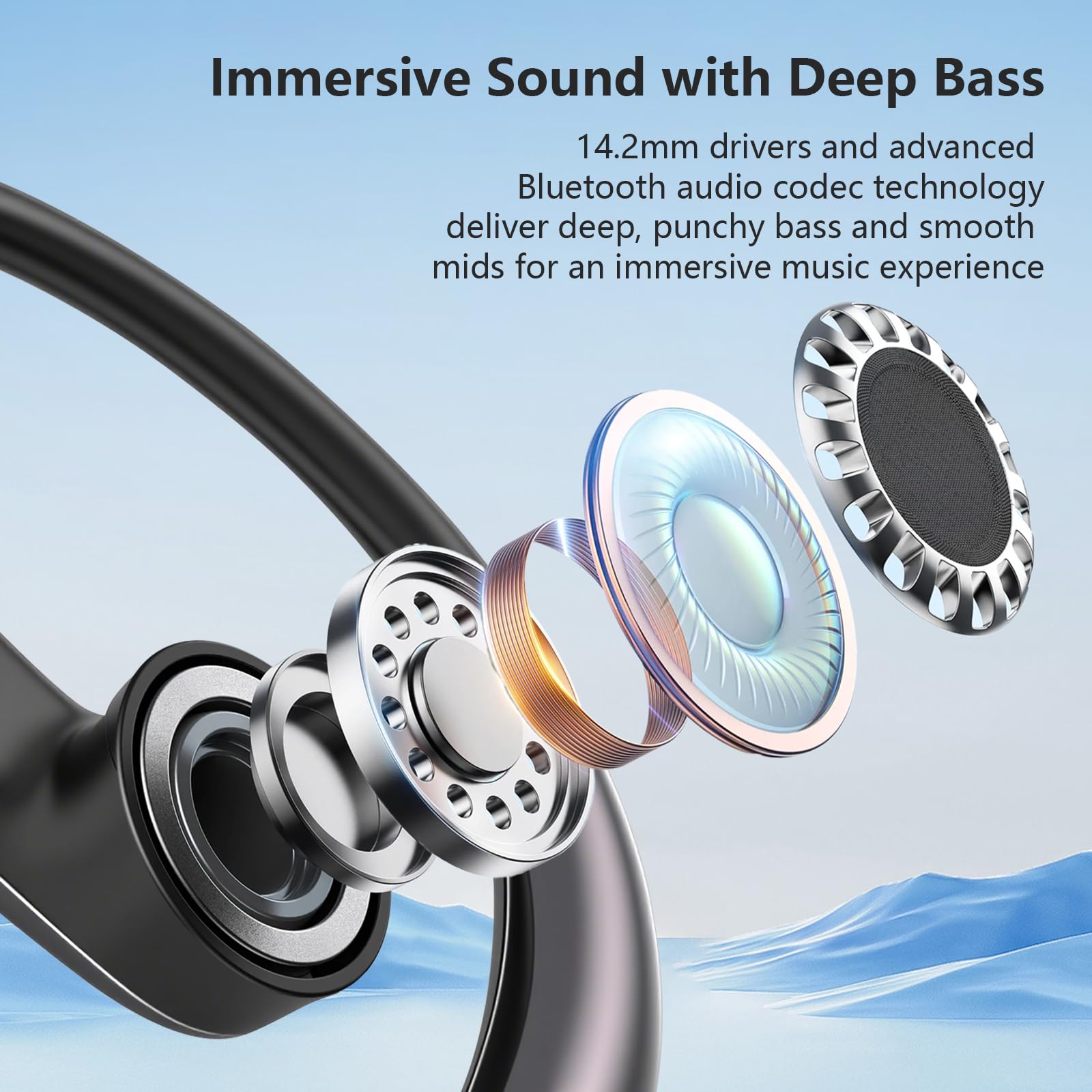 Open Ear Clip Wireless Earbuds Bone Conduction Headphones, Bluetooth 5.4, Open Ear Design, Built-in Mic, IPX7 Waterproof, LED Display Charging Case,Ear Hooks Ear Buds,Design for Running Walking Black thumbnail 3