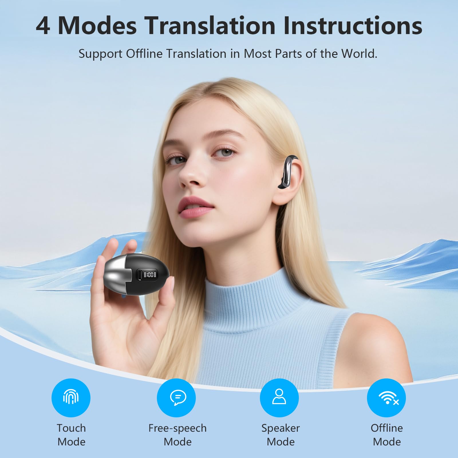 Open Ear Clip Wireless Earbuds Bone Conduction Headphones, Bluetooth 5.4, Open Ear Design, Built-in Mic, IPX7 Waterproof, LED Display Charging Case,Ear Hooks Ear Buds,Design for Running Walking Black thumbnail 5