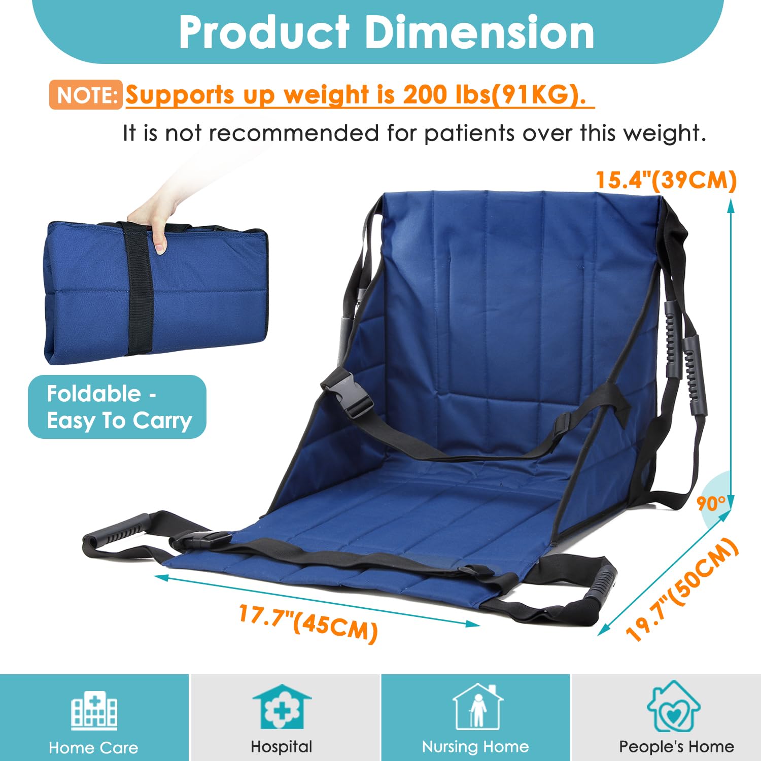 Patient Lift Transfer Belt from Bed to Wheelchair Stair Transfer Emergency Evacuation Chair Pad Safety Medical Lifting Sling Slide Board Transferring for Elderly, Disabled, Adults (Blue - 4 Handles) thumbnail 3