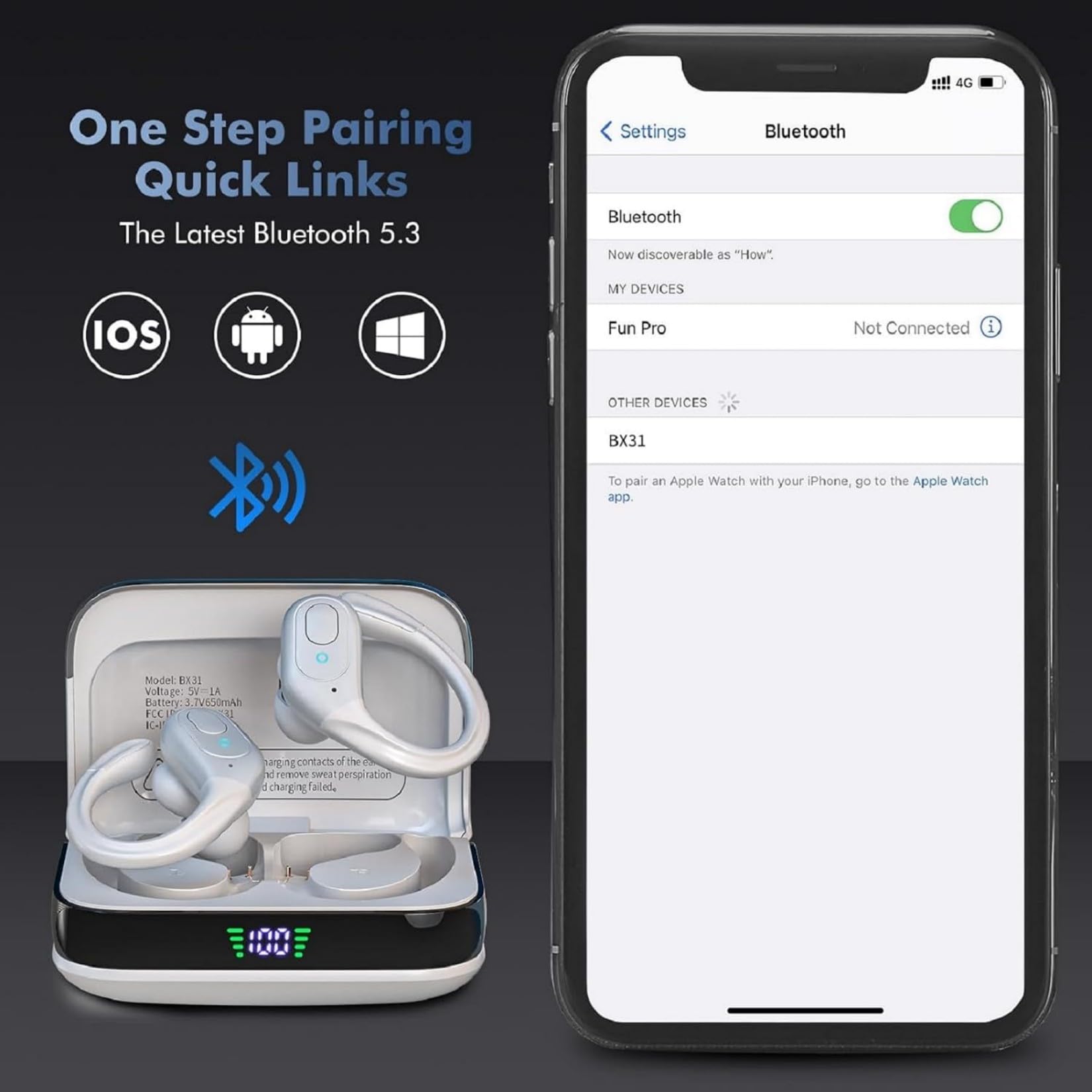 sajawass Wireless Earbuds, Sports Bluetooth Headphones, 75Hrs Playtime Ear Buds with LED Power Display, Noise Canceling Headset, IPX7 Waterproof Earphones for Workout/Running thumbnail 4