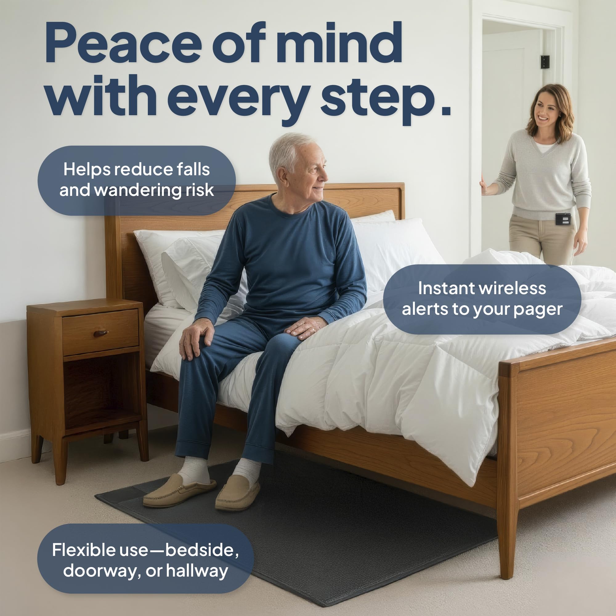 Smart Caregiver Floor Mat Alarm and Pager System - Includes Wireless Pager That Alerts When Someone Steps on The Durable 24in x 48in Floor Mat Sensor thumbnail 3