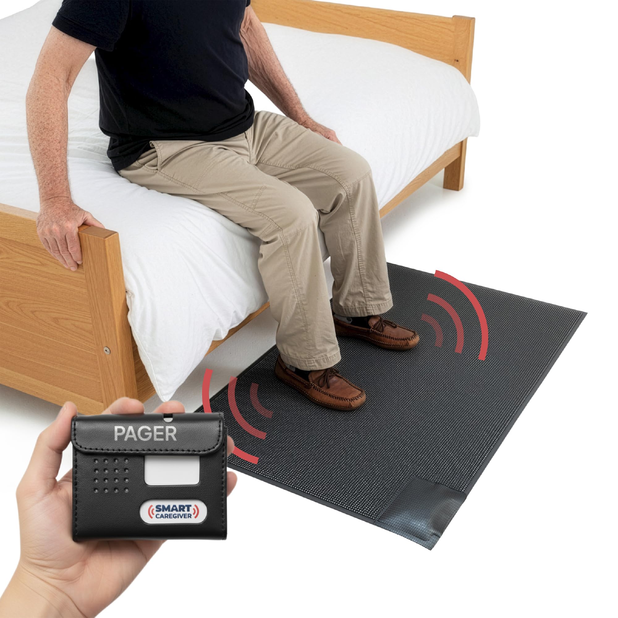 Smart Caregiver Floor Mat Alarm and Pager System - Includes Wireless Pager That Alerts When Someone Steps on The Durable 24in x 48in Floor Mat Sensor image 1