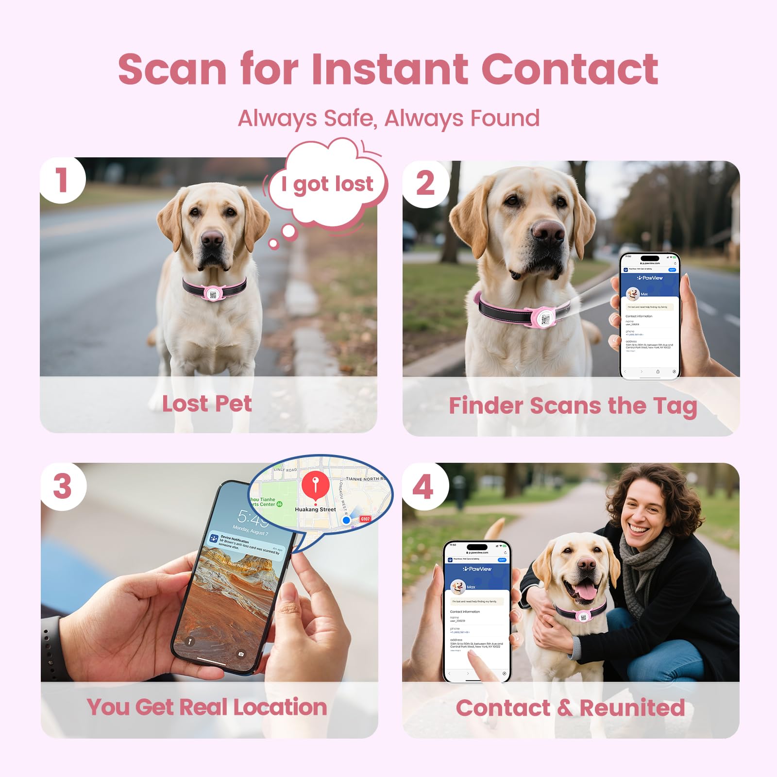 Smart Pet Tracker for Collar - Dog Trackers Location for Pet with Holder, No Monthly Fee, Real-Time Tracking, iOS Only, Emergency Contact, Long-Lasting, Anti-Lost Tracker for Cats, Bag Straps,Black thumbnail 4