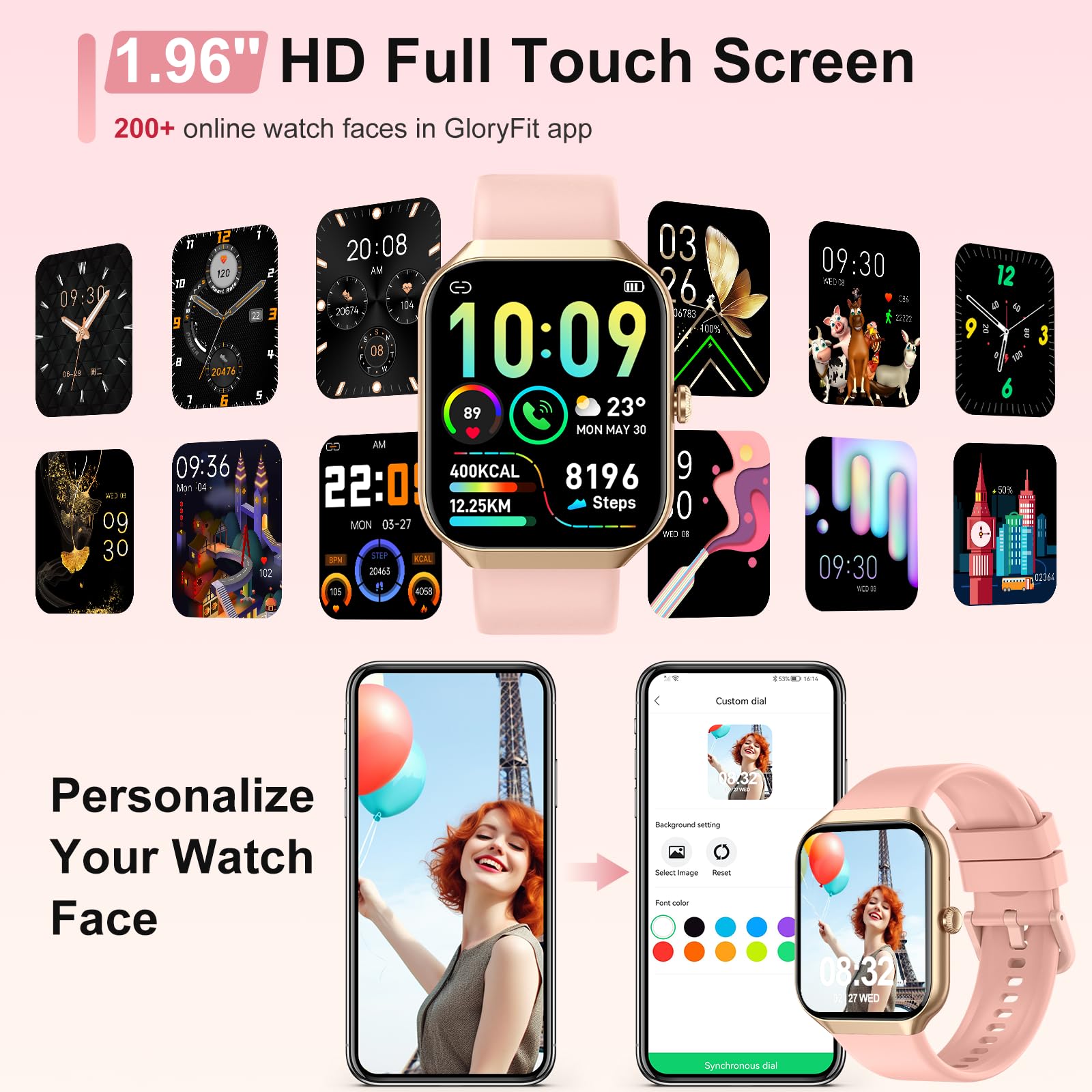 Smart Watch for Men Women Answer/Make Calls, 1.96" HD Fitness Watch with 113+ Sports, Heart Rate Monitor Sleep Monitor Activity Trackers with Step Counter, IP68 Waterproof, Smartwatch for Android/iOS thumbnail 3