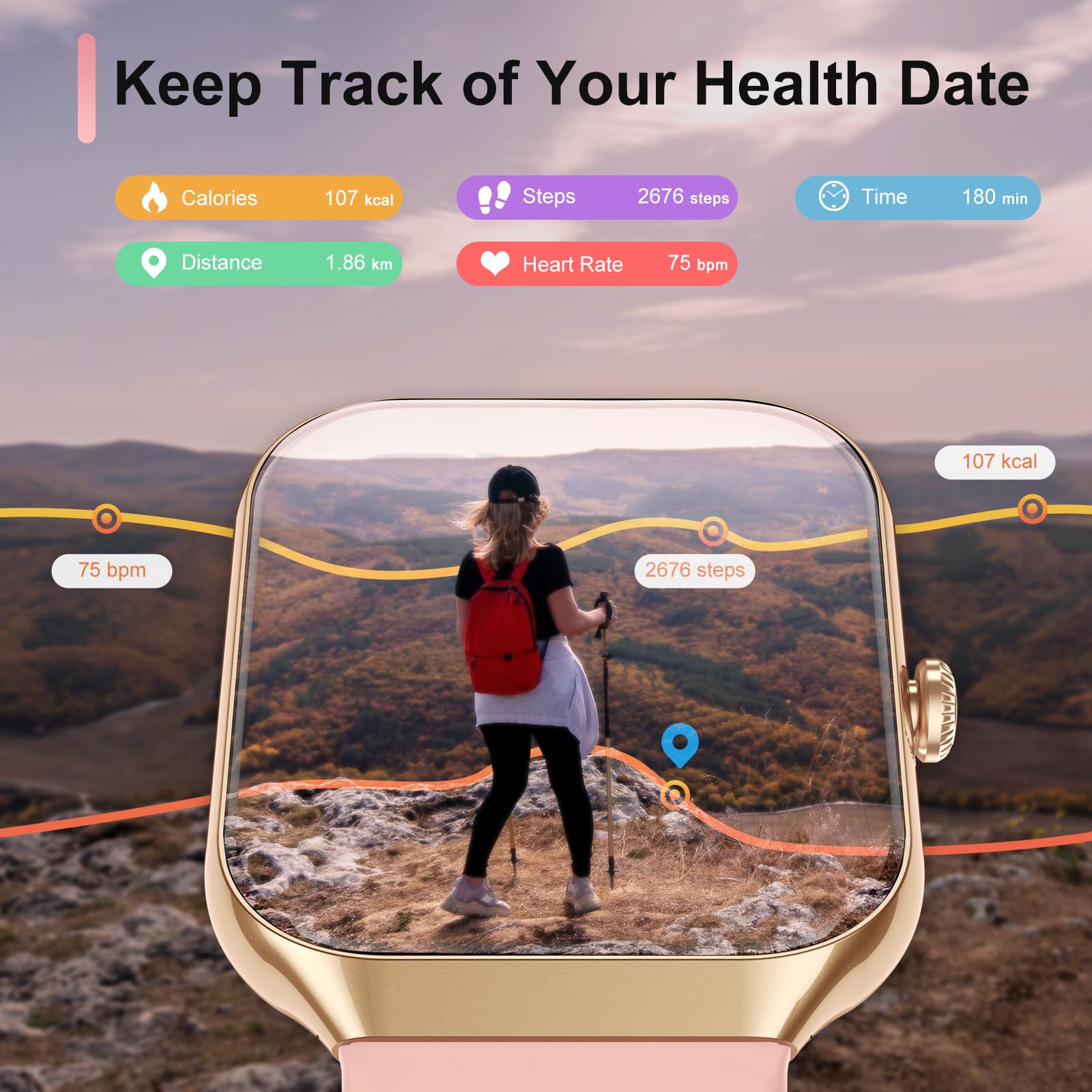 Smart Watch for Men Women Answer/Make Calls, 1.96" HD Fitness Watch with 113+ Sports, Heart Rate Monitor Sleep Monitor Activity Trackers with Step Counter, IP68 Waterproof, Smartwatch for Android/iOS thumbnail 4