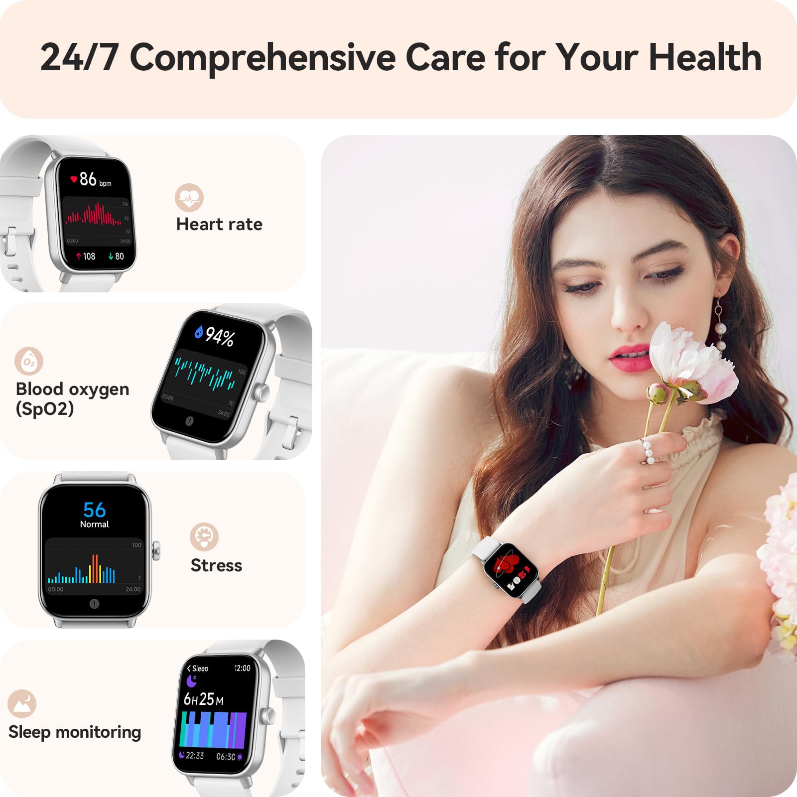 Smart Watch for Women Android &amp; iPhone, Alexa Built-in, IP68 Waterproof Activity Fitness Tracker with Bluetooth Call (Answer/Make), 1.8" Smartwatch with Heart Rate/SpO2/Sleep Monitor, 100+ Sports Mode thumbnail 2