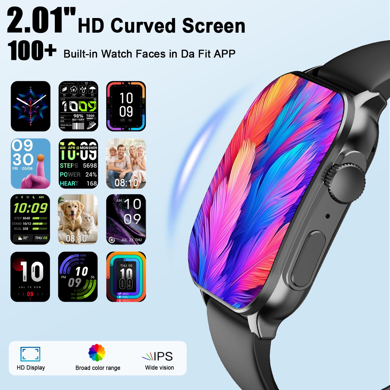 Smart Watches for Women Men Bluetooth Call, 2.01" AMOLED Curved Display Smart Watch with 100+ Workout Modes, Fitness Watch with Heart Rate/Sleep Monitor, IP68 Waterproof Smartwatch for Android iOS thumbnail 3