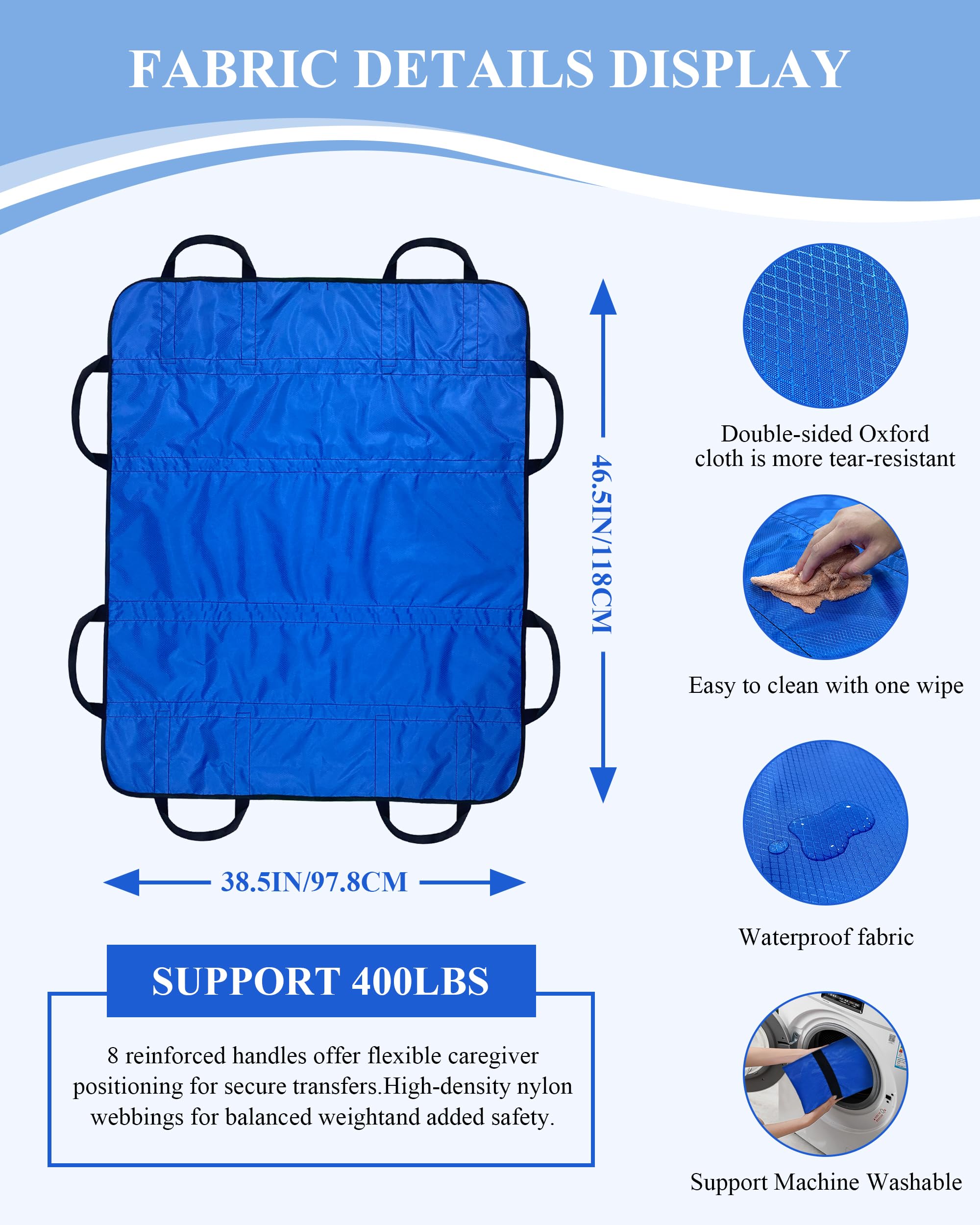 SPRING SEAON Patient Positioning Bed Pad with Handles – Transfer &amp; Slide Sheet for Elderly Care, Waterproof Washable Draw Sheet for Hospital or Home Use, 46.5" x 38.5", 400 LBS Support,Black thumbnail 2