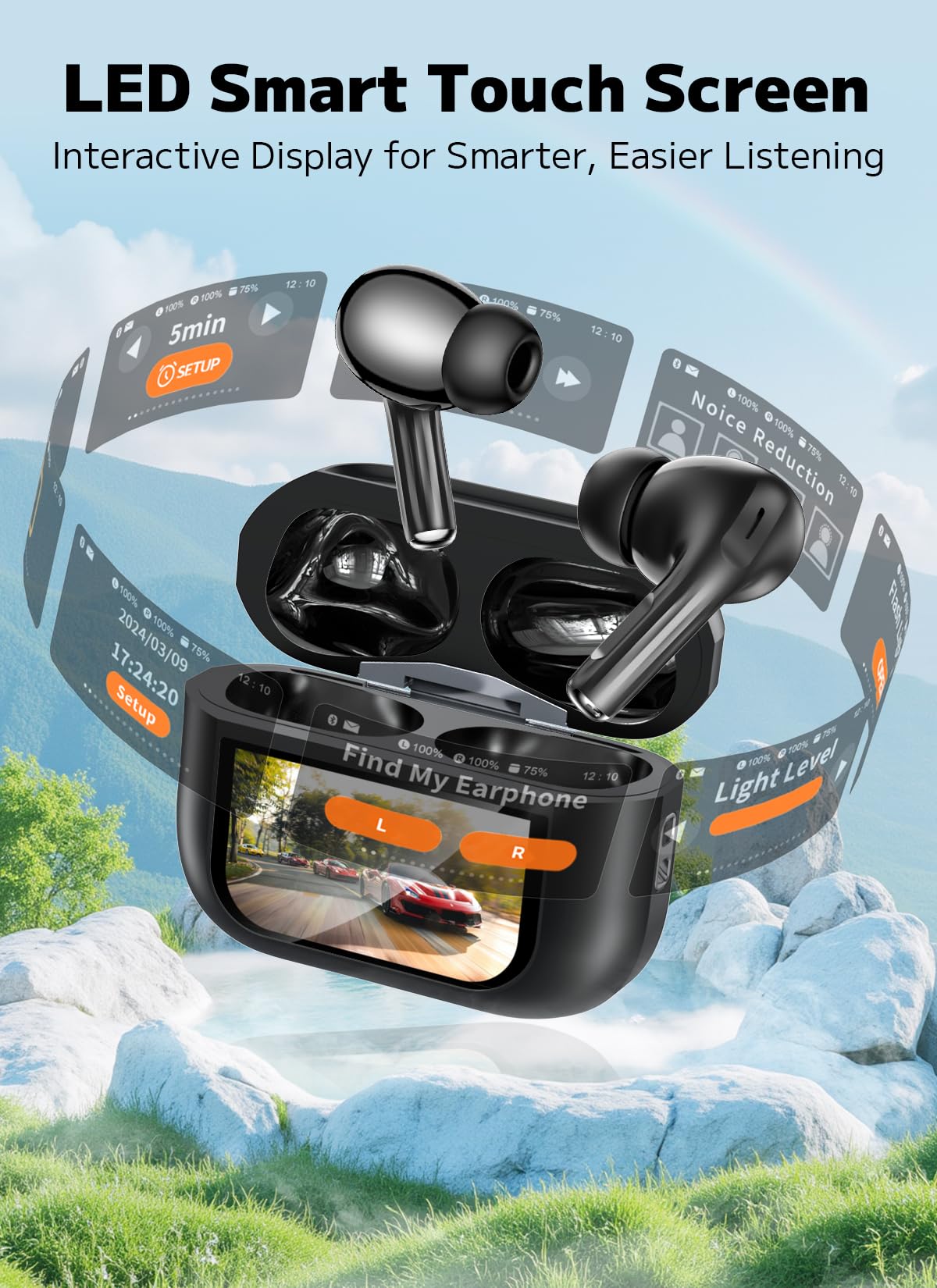 Szwdo Wireless Earbuds, Bluetooth 5.4 Ear Buds with Smart Touchscreen Case, ENC Noise Cancelling Headphones with 48H Playtime, Bass Stereo Sound, Compatible with iPhone Air/17/16/15/14/Android, Pad thumbnail 3