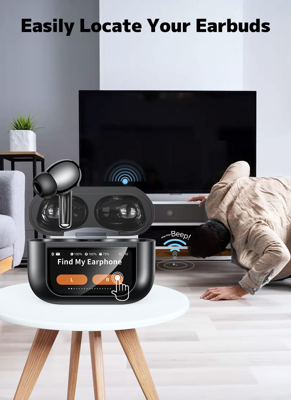 Szwdo Wireless Earbuds, Bluetooth 5.4 Ear Buds with Smart Touchscreen Case, ENC Noise Cancelling Headphones with 48H Playtime, Bass Stereo Sound, Compatible with iPhone Air/17/16/15/14/Android, Pad thumbnail 5