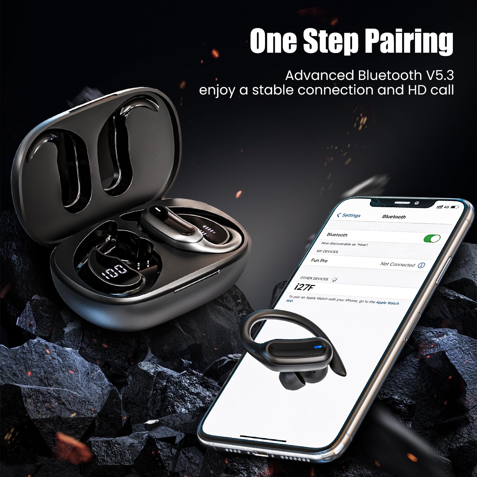 TRAUSI Wireless Earbuds, Bluetooth 5.4 Headphones, True Wireless Stereo Earphones with Noise Cancelling Mic, IPX7 Waterproof, Comfort Fit and Fast Charging Ear Buds (Black) thumbnail 5