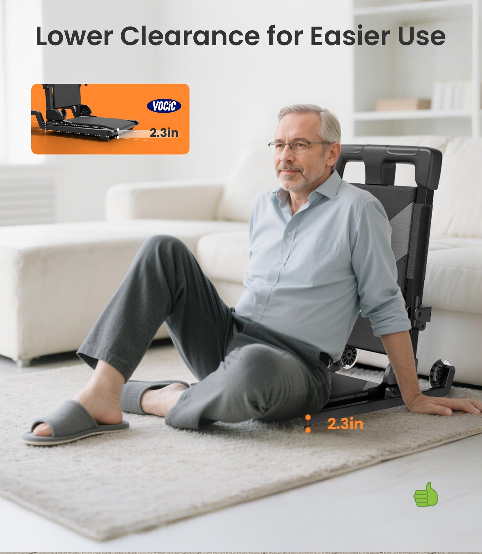 VOCIC Electric Chair Lift with Large Wheels, Ultra-Compact Chair Lift with T-Stabilized Base, Easy Mobility Design for Women &amp; Seniors, Helps Stand from Floor, Supports 350 LBS, AX25 thumbnail 3