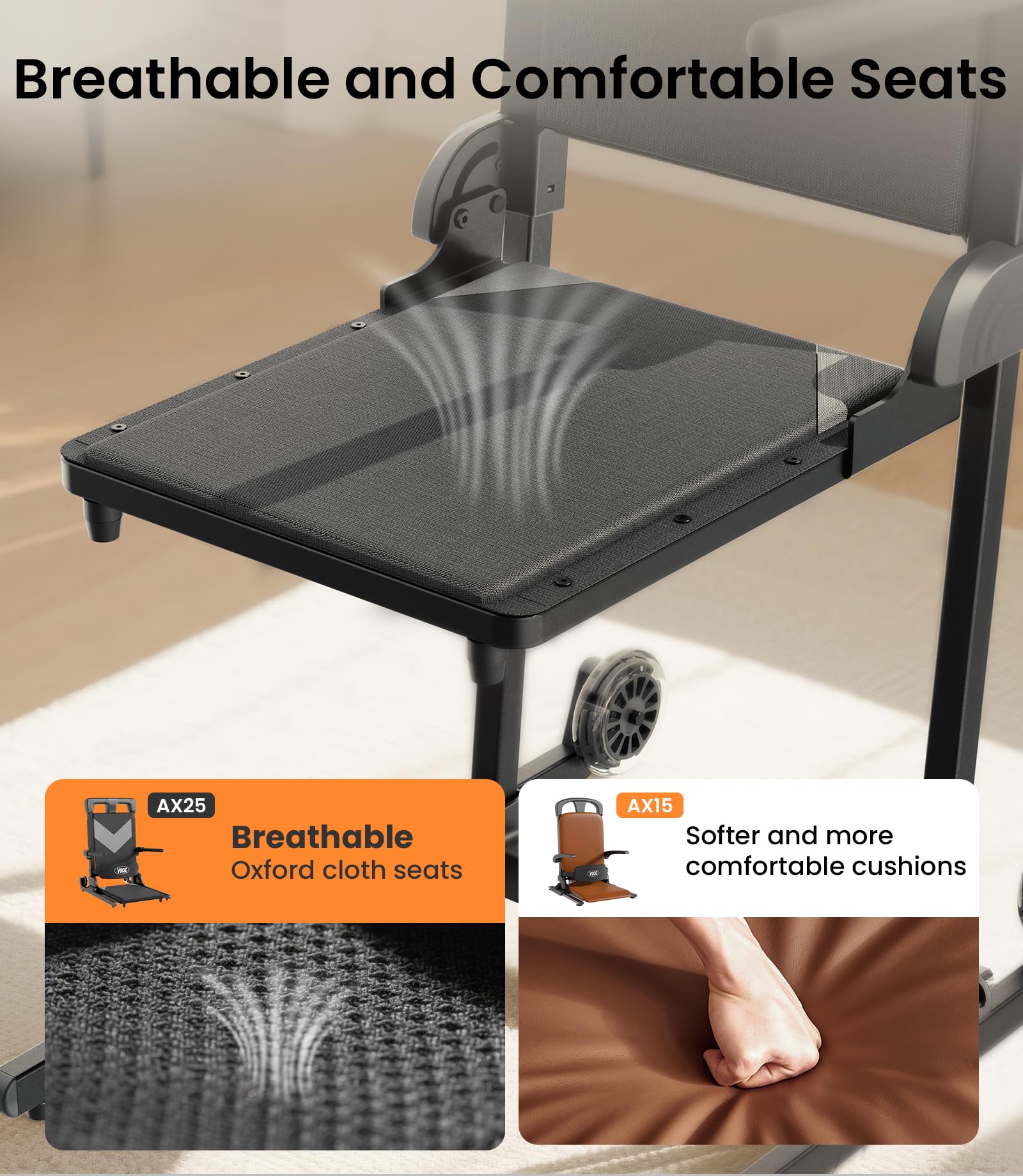 VOCIC Electric Chair Lift with Large Wheels, Ultra-Compact Chair Lift with T-Stabilized Base, Easy Mobility Design for Women &amp; Seniors, Helps Stand from Floor, Supports 350 LBS, AX25 thumbnail 4