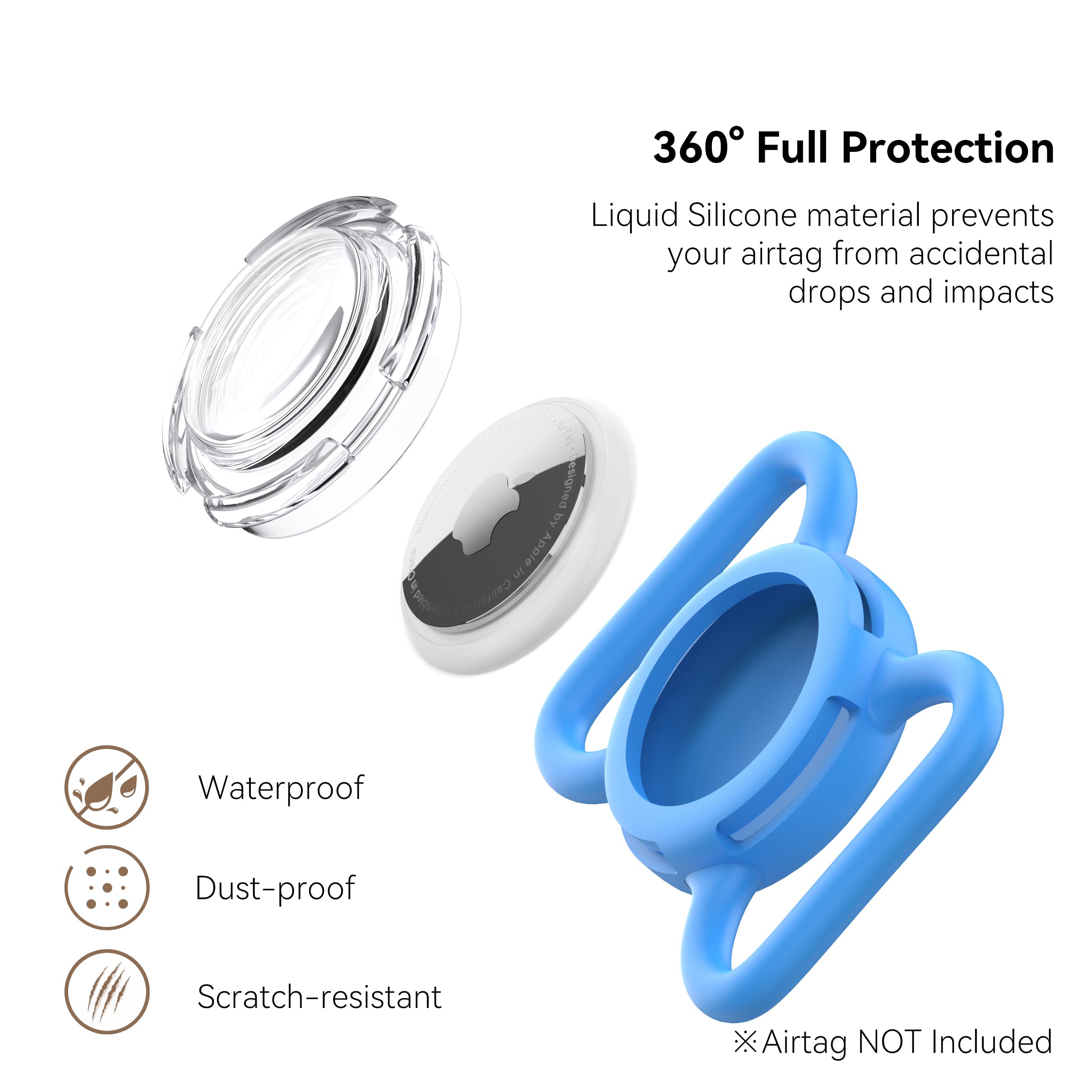 Waterproof Airtag Holder for Dog Collar, Soft Full-Body Protective Airtag Holder for Dog &amp; Cat Collars, Ultra-Durable, Easy Installation, Lightweight Clear Airtag Case (Black, Regular) thumbnail 2