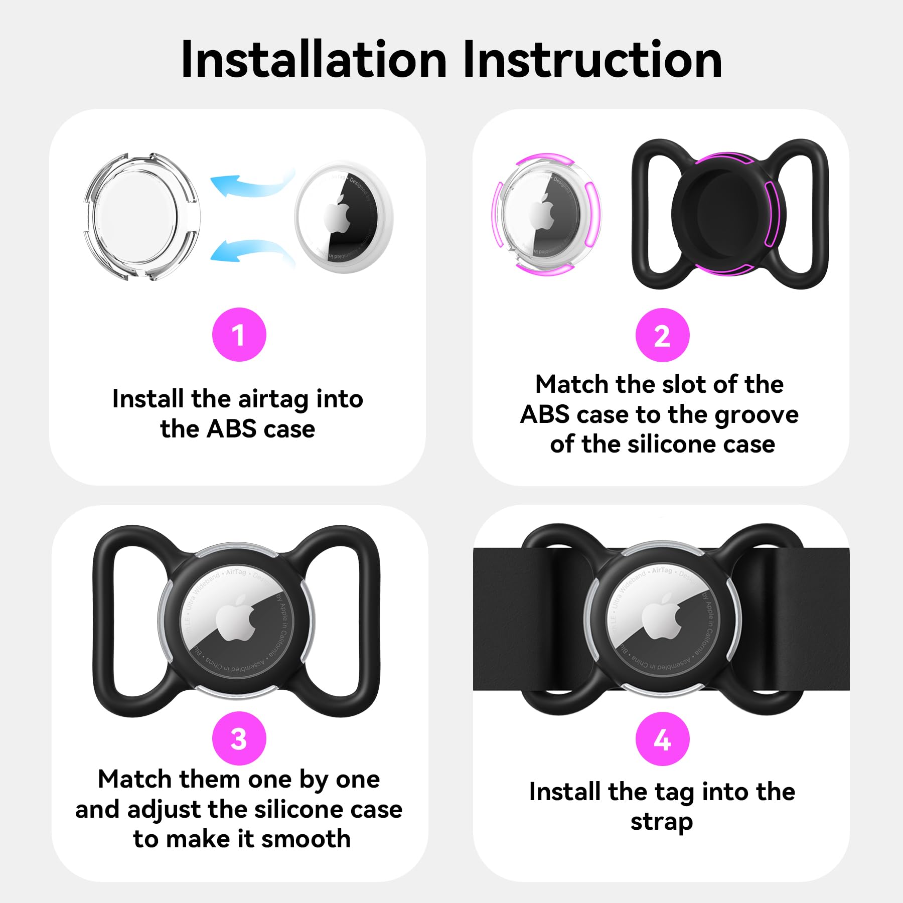 Waterproof Airtag Holder for Dog Collar, Soft Full-Body Protective Airtag Holder for Dog &amp; Cat Collars, Ultra-Durable, Easy Installation, Lightweight Clear Airtag Case (Black, Regular) thumbnail 5