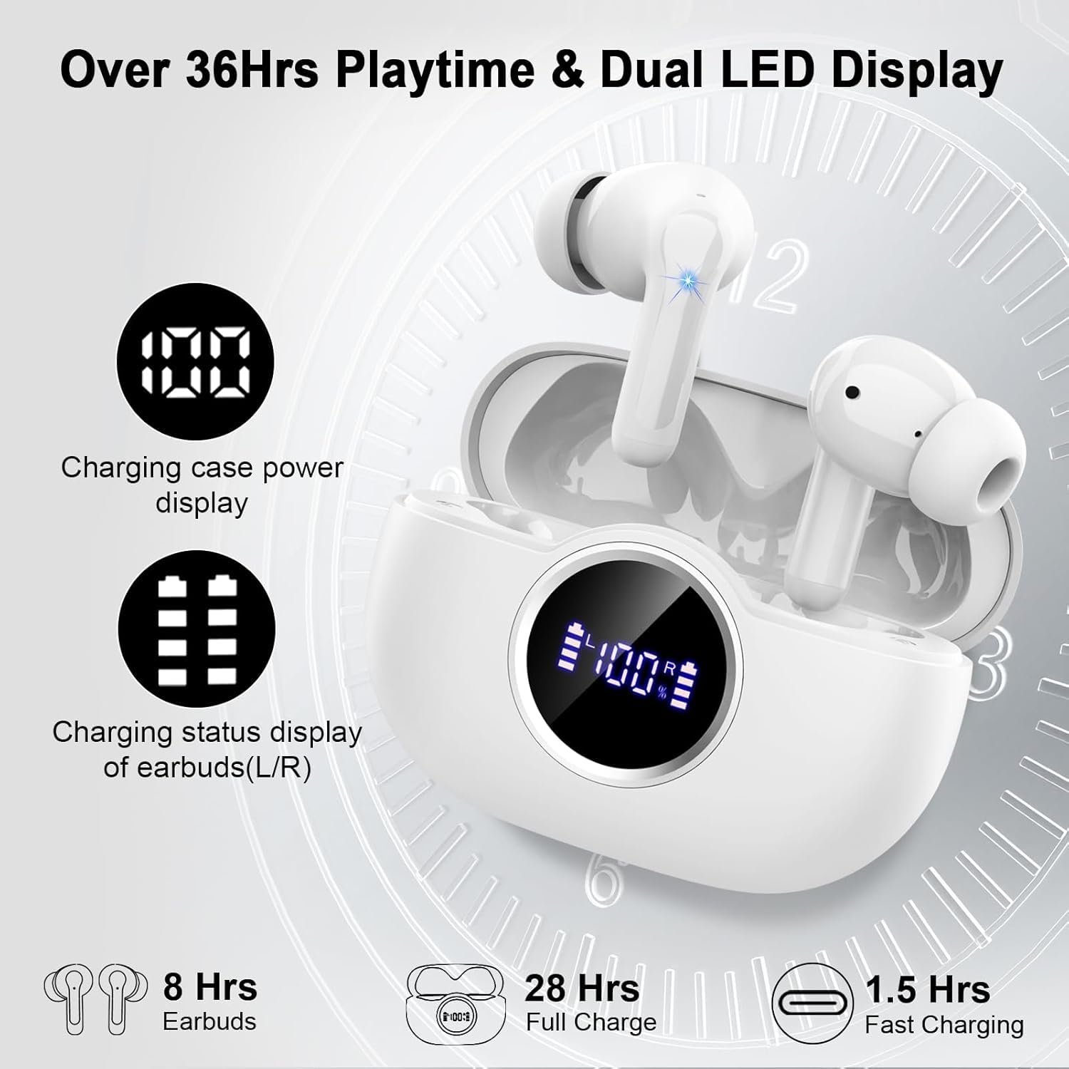 Wireless Earbuds, 2025 Bluetooth 5.4 Headphones 3D Hi-Fi Stereo Bass Ear Buds, 4 ENC Noise Cancelling Mic, 40H USB-C in-Ear Earphone Sport, 3g IP-X7 Waterproof Workout Gym for Android iOS Laptop Pad thumbnail 5