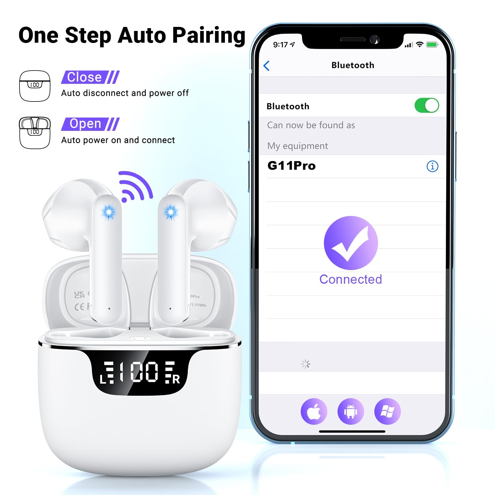 Wireless Earbuds Bluetooth 5.4 Headphones ENC Noise Cancelling Earphones with Deep Bass,42H Playtime,LED Display,USB-C Fast Charging,IPX6 Waterproof Sport Earbuds,Comfortable Fit for Laptop/Travel thumbnail 4