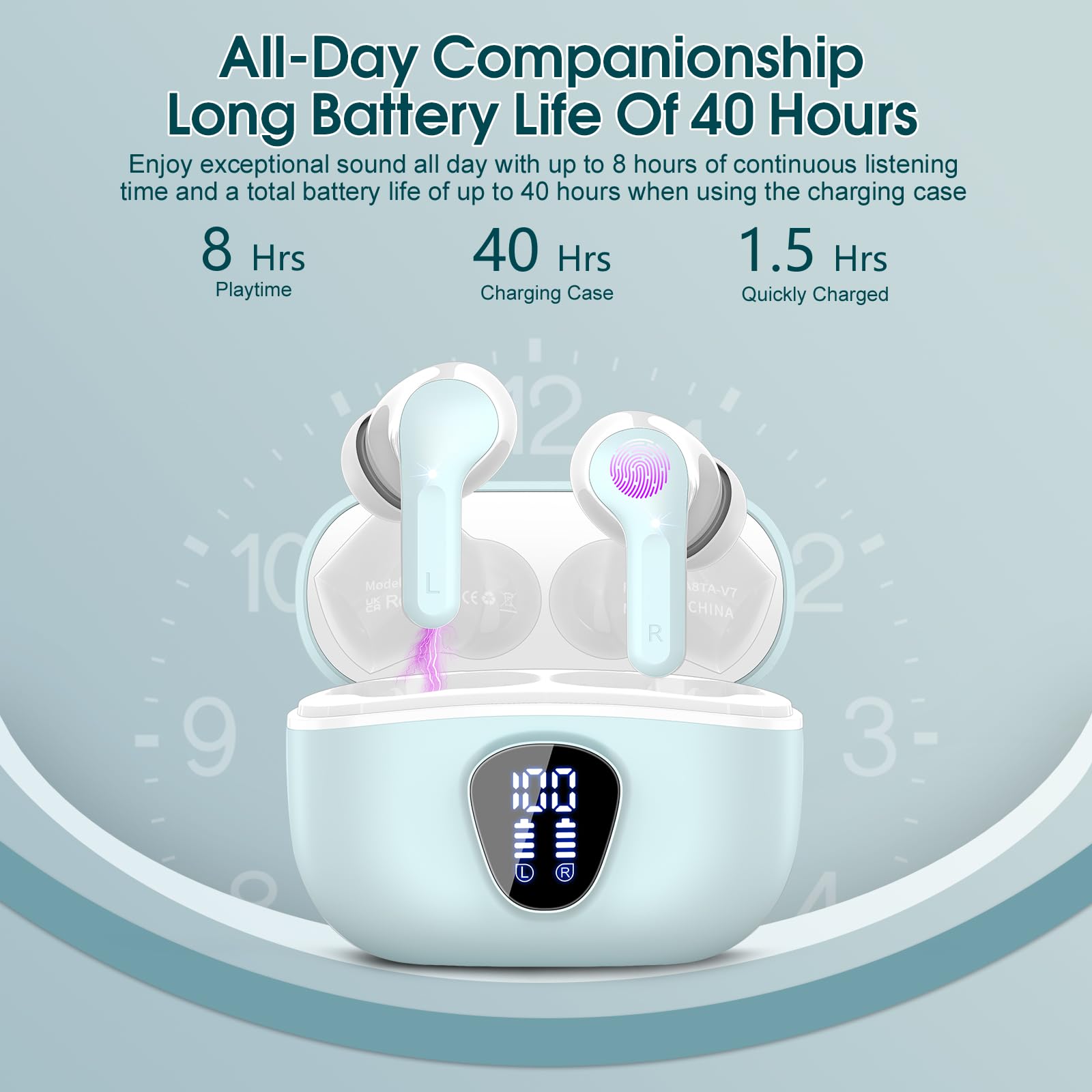 Wireless Earbuds, Bluetooth 5.4 Headphones HiFi Stereo, Bluetooth Earbuds with ENC Noise Cancelling Mic, IP7 Waterproof in Ear Earphones, 48H, LED Display Ear Buds for Pad Phones Workout, Rose Gold thumbnail 4