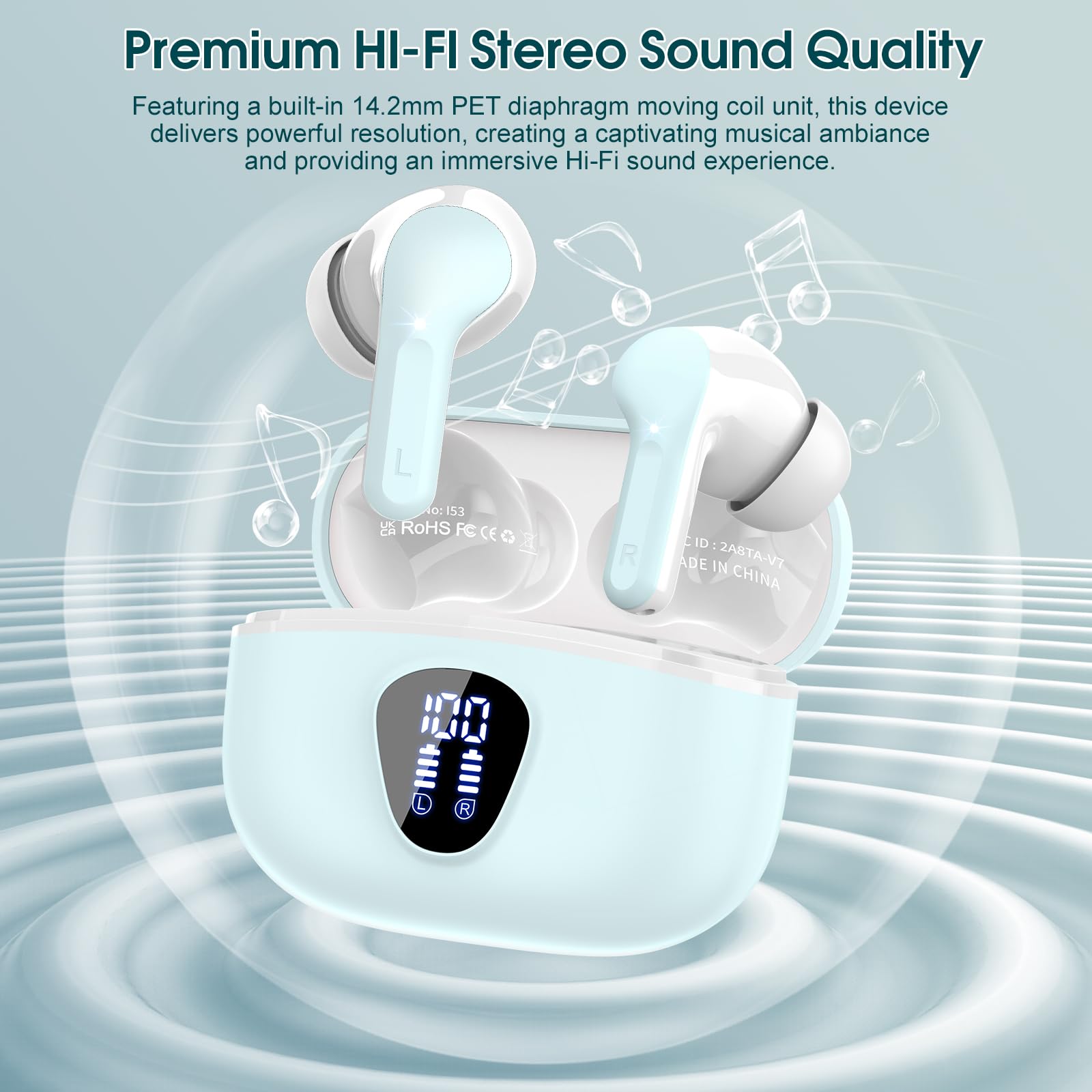 Wireless Earbuds, Bluetooth 5.4 Headphones HiFi Stereo, Bluetooth Earbuds with ENC Noise Cancelling Mic, IP7 Waterproof in Ear Earphones, 48H, LED Display Ear Buds for Pad Phones Workout, Rose Gold thumbnail 5