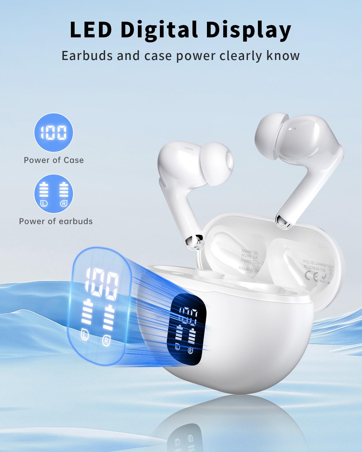 Wireless Earbuds, Bluetooth 5.4 Headphones with 50H Playback, Deep Bass Stereo Ear Buds Clear Calls with LED Power Display, IPX7 Waterproof, in-Ear Earphones with Mic for Phone/Android/iPad, Black thumbnail 2