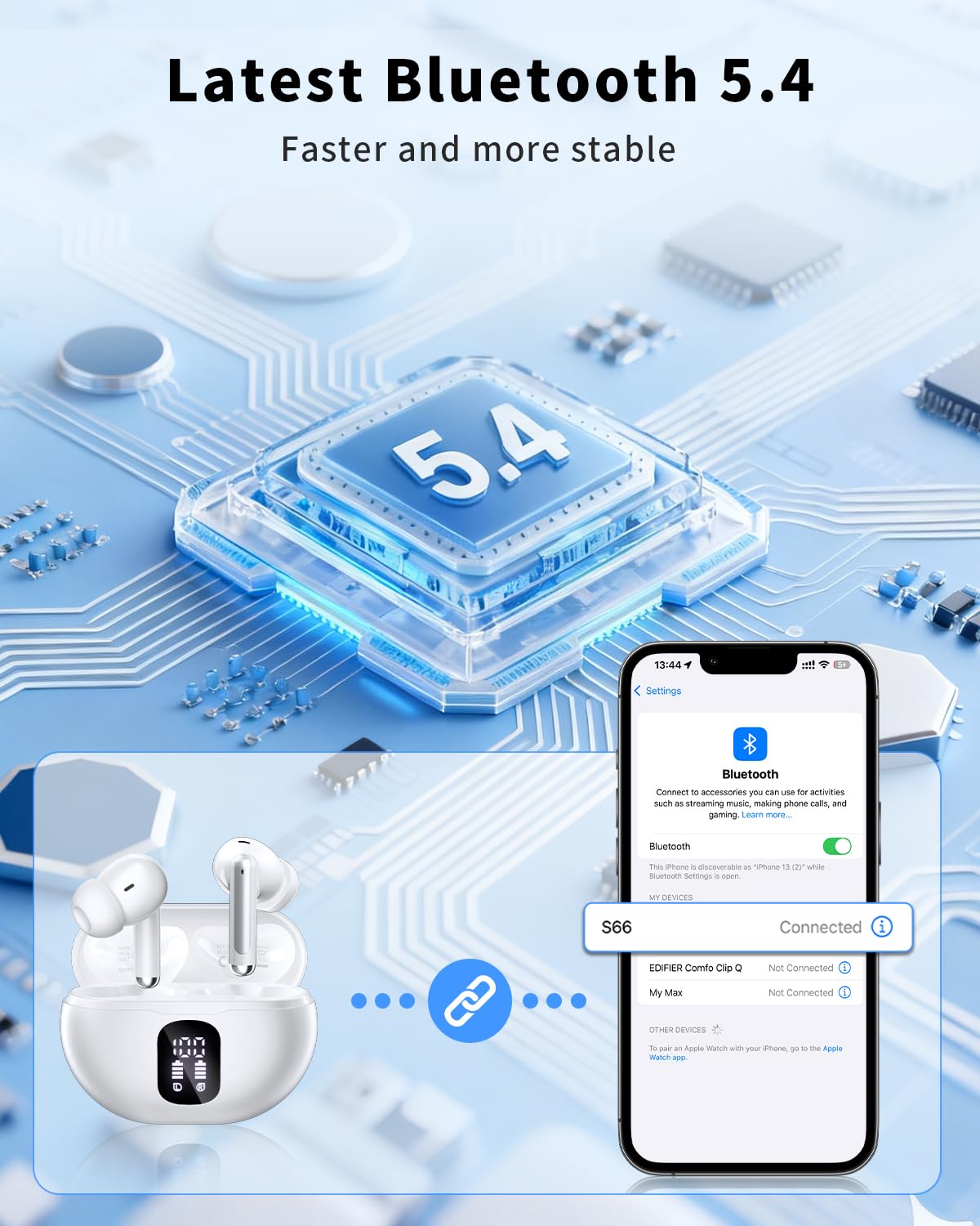 Wireless Earbuds, Bluetooth 5.4 Headphones with 50H Playback, Deep Bass Stereo Ear Buds Clear Calls with LED Power Display, IPX7 Waterproof, in-Ear Earphones with Mic for Phone/Android/iPad, Black thumbnail 4