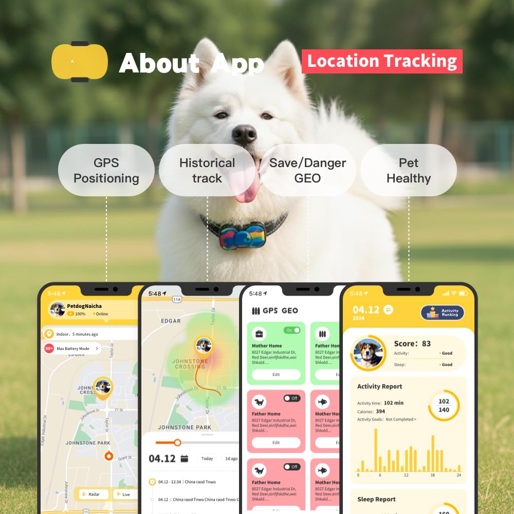 4G GPS Dog Tracker with Built-in SIM – Bite-Resistant Replaceable Shells &amp; Stylish DIY Covers, Real-Time Pet Tracking, AI Health &amp; Activity Monitor, Long Battery Life, Waterproof, Worldwide Coverage thumbnail 4
